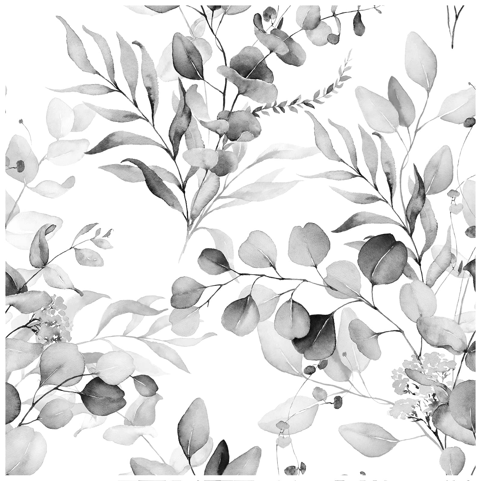 Peel and Stick Wallpaper Boho Black/Grey/White Eucalyptus Leaf Floral Wall Mural Home Nursery Boho Contact Paper 17.3in x 32.8ft