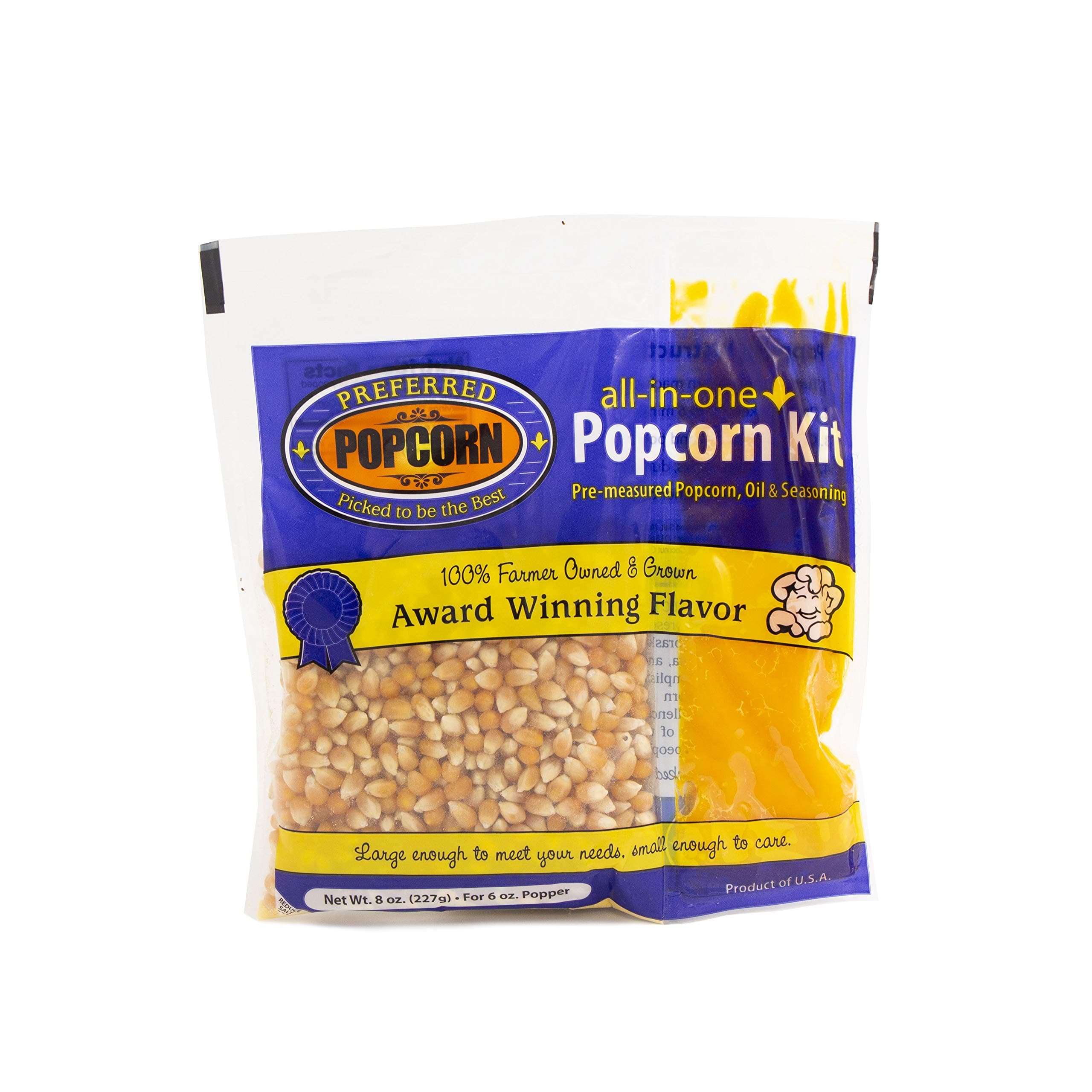 Preferred Popcorn Popcorn Kit, For 6 oz Popper, 36 Pack, Popcorn, Oil, and Seasoning, Movie Theater Style, High Expansion Popping Kit
