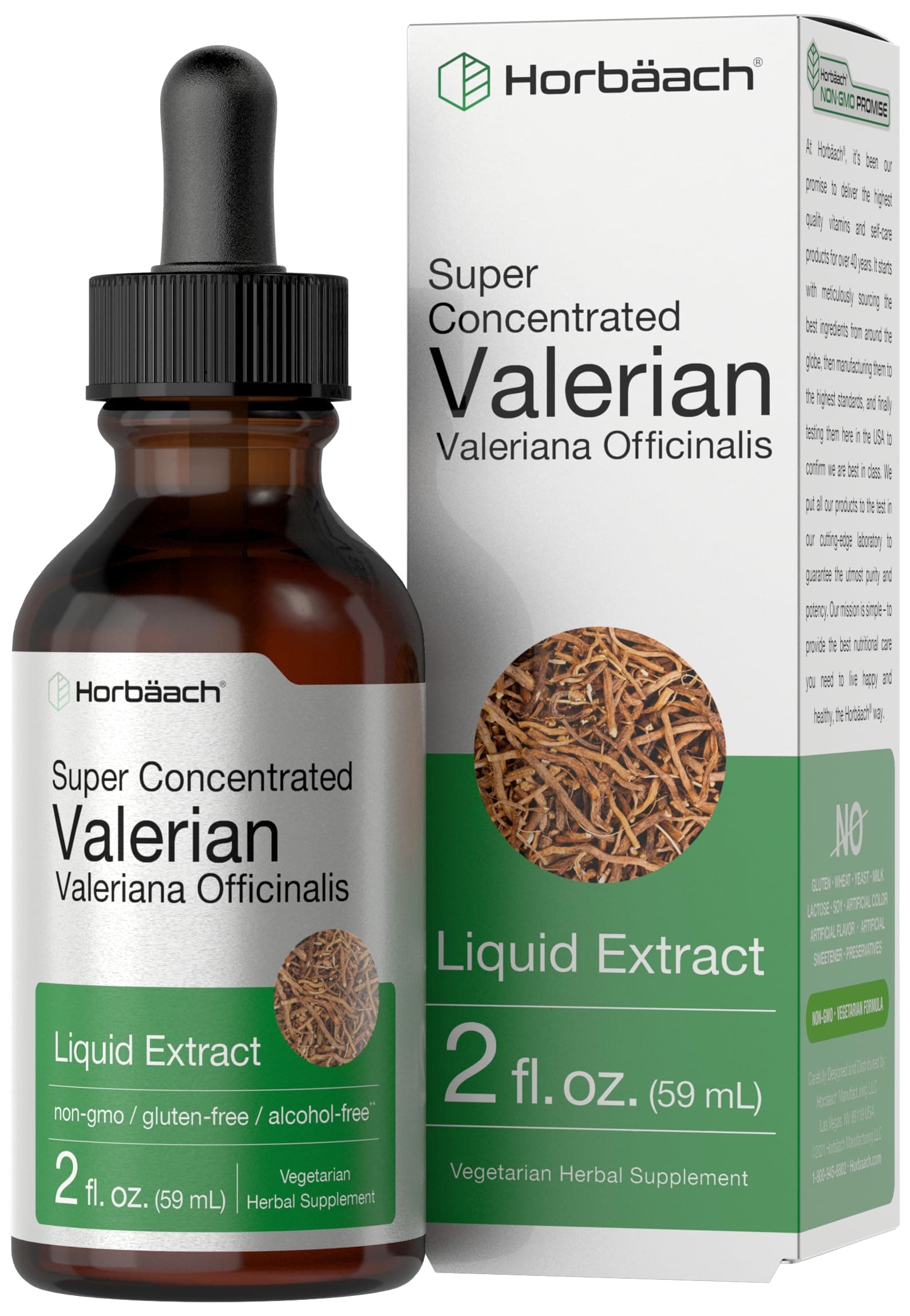 Horbäach Valerian Root Extract Drops Alcohol Free | 2 fl oz | Super Concentrated Liquid | Vegetarian, Non-GMO & Gluten Free