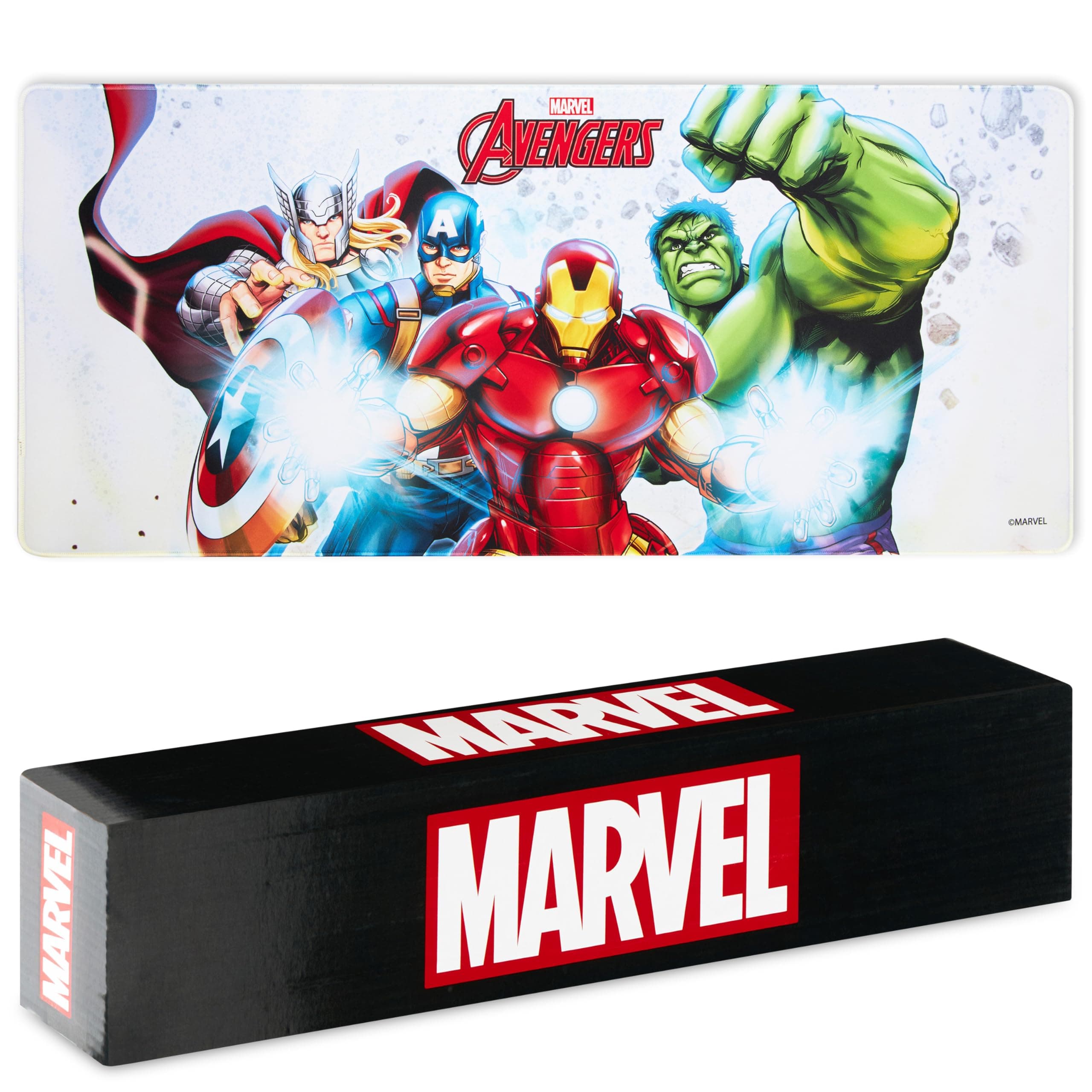 Marvel Avengers Desk Mat Large Mouse Mat 31.2 x 13.9” Desk Protector Mat PC Laptop Keyboard Gaming & Office Supplies Non Slip - Avengers Gifts for Men (White Avengers)