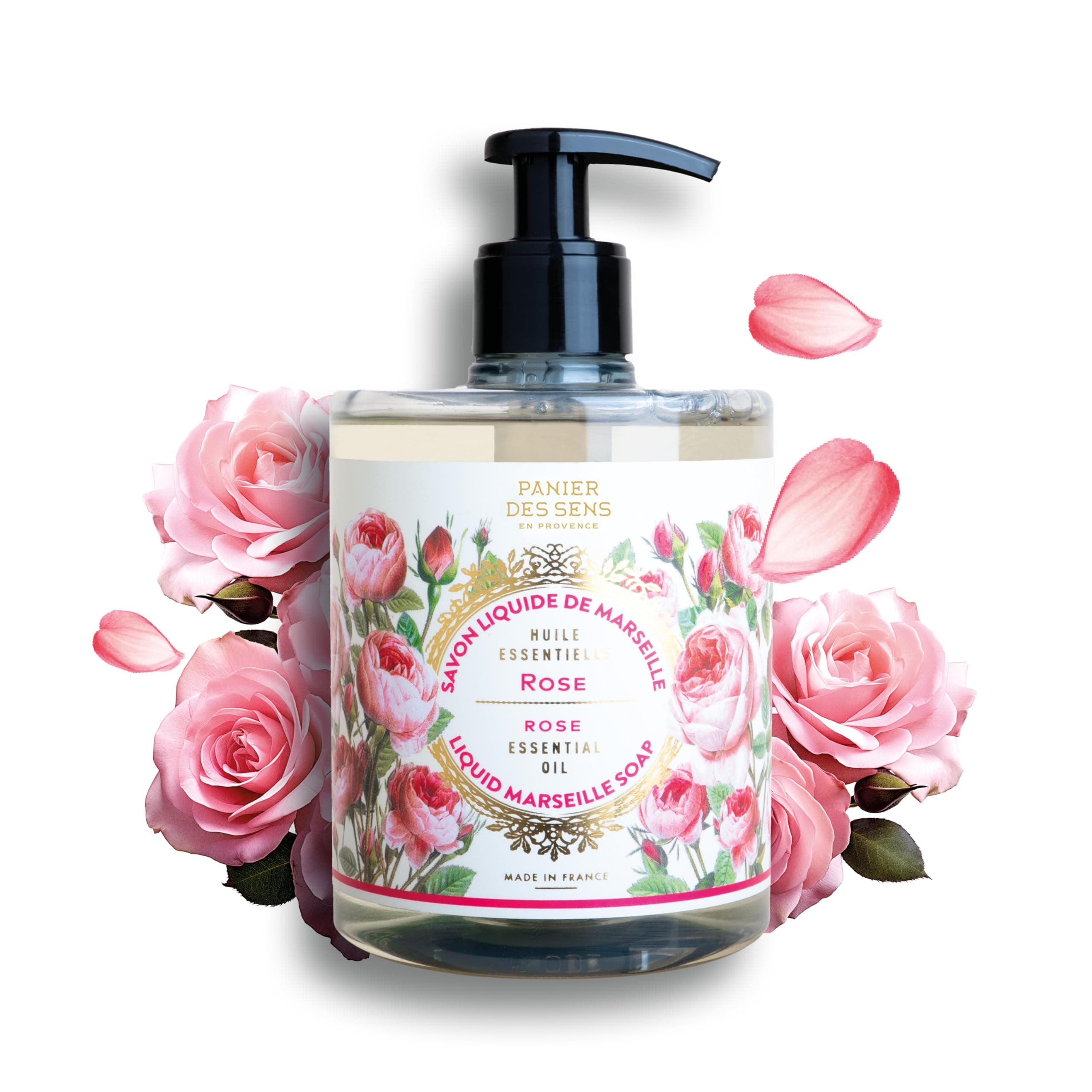 Elegant Rose Moisturizing Liquid Hand Soap - French Provence Hand Wash - Savon de Marseille Soap with Olive Oil - Refillable Bottle - 97% Natural Ingredients - 16.9 Fl Oz