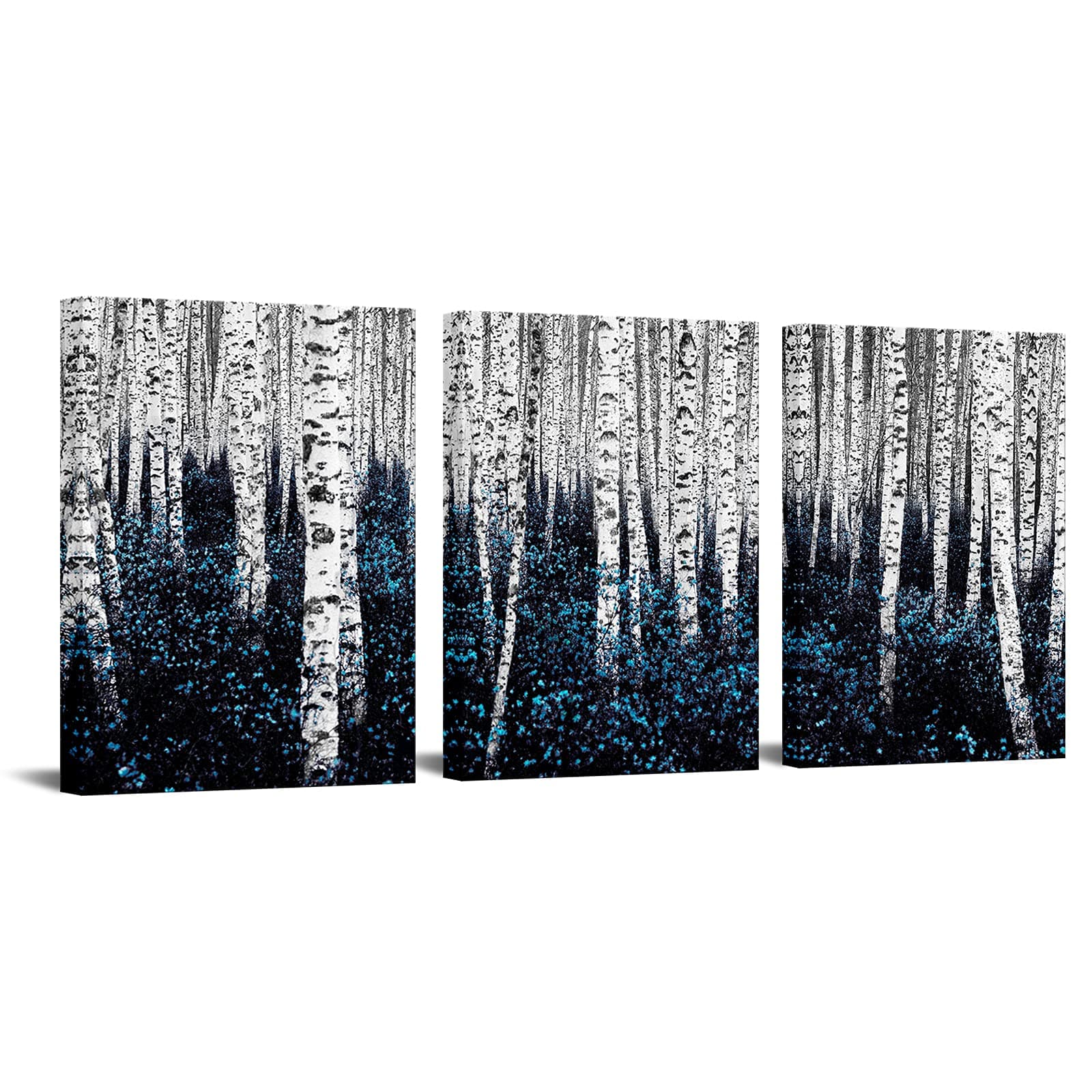 sechars - Blue Gray Bathroom Decor Birch Tree Canvas Wall Art Blue Aspen Forest Pictures Painting Framed Art