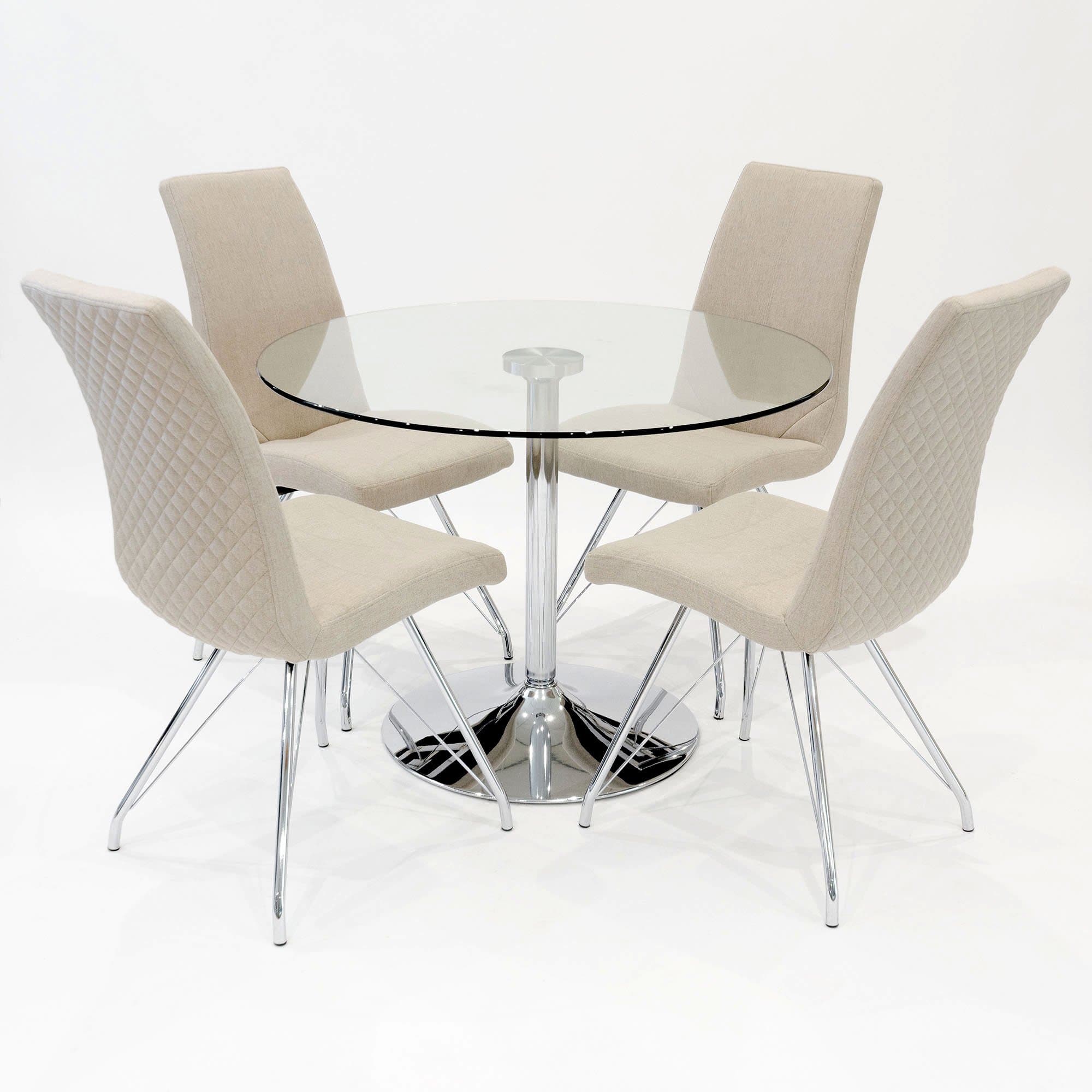 Febland 100cm Clear Glass Dining Table with Four Chairs