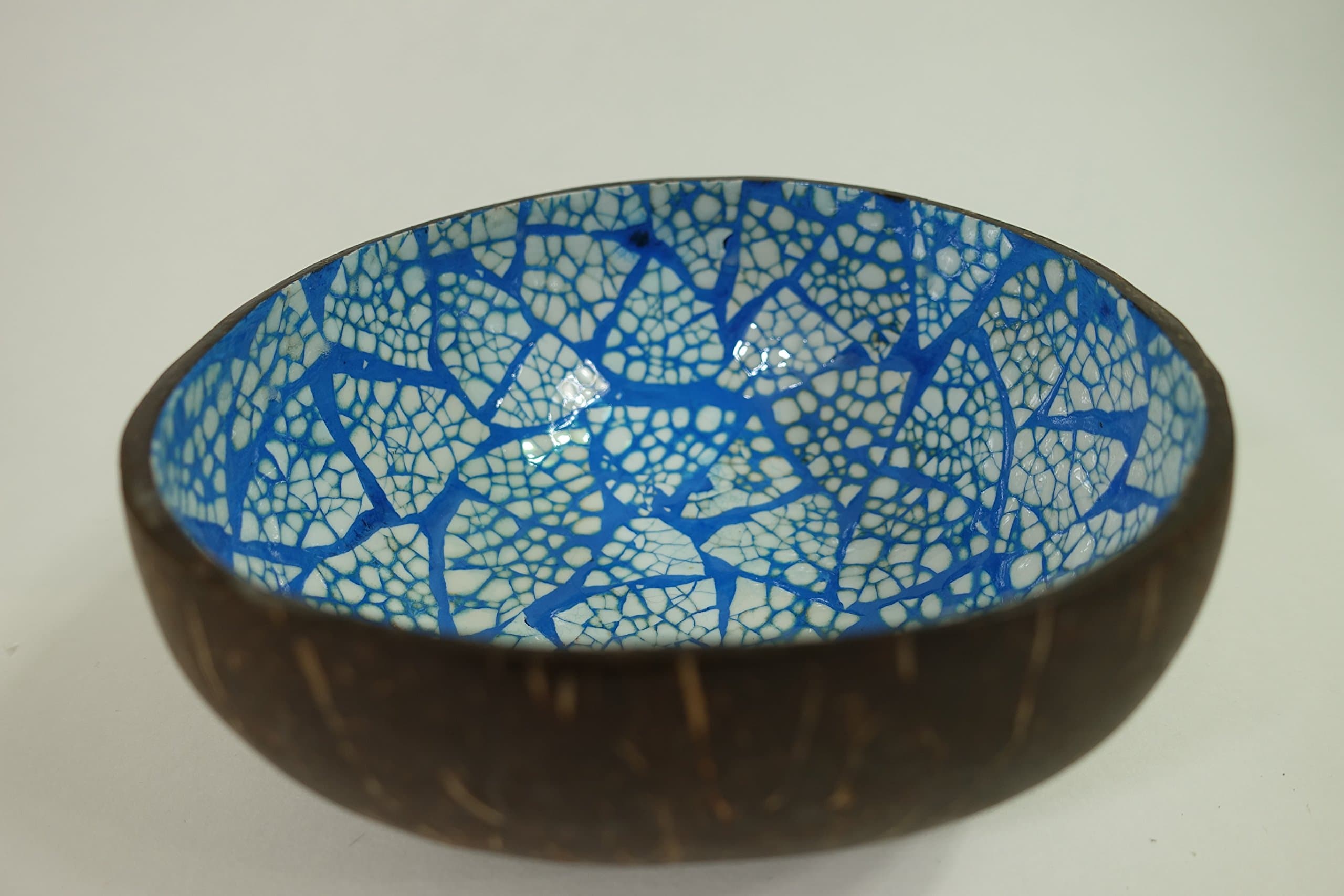 CB58 Coconut bowl with eggshell inlaid inside - Blue & White