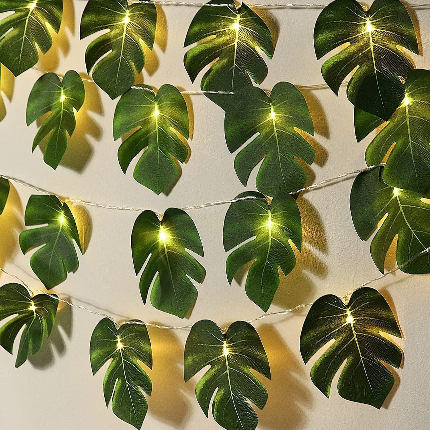 Coolchic Leaf String Lights,Monstera Tropical Artificial Rattan Palm Leaves Vine Leaf,Summer Decoration for Outdoor Indoor Hawaiian Luau Party Jungle Beach Theme Christmas Decorations(10 Ft 20 LED)