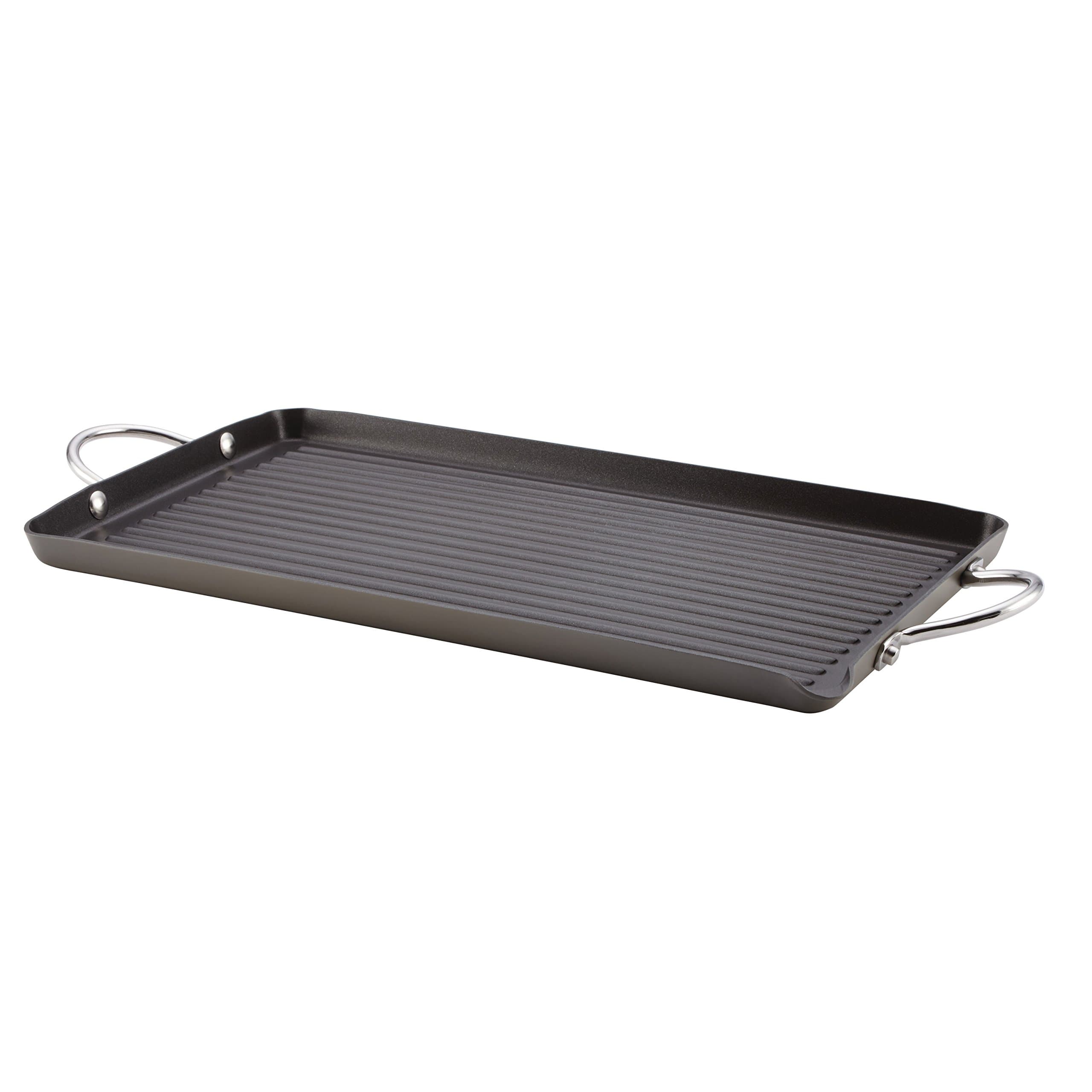 Rachael Ray Brights Hard Anodized Nonstick Double Burner Griddle Pan/Grill with Pour Spout, 18 Inch x 10 Inch, Gray