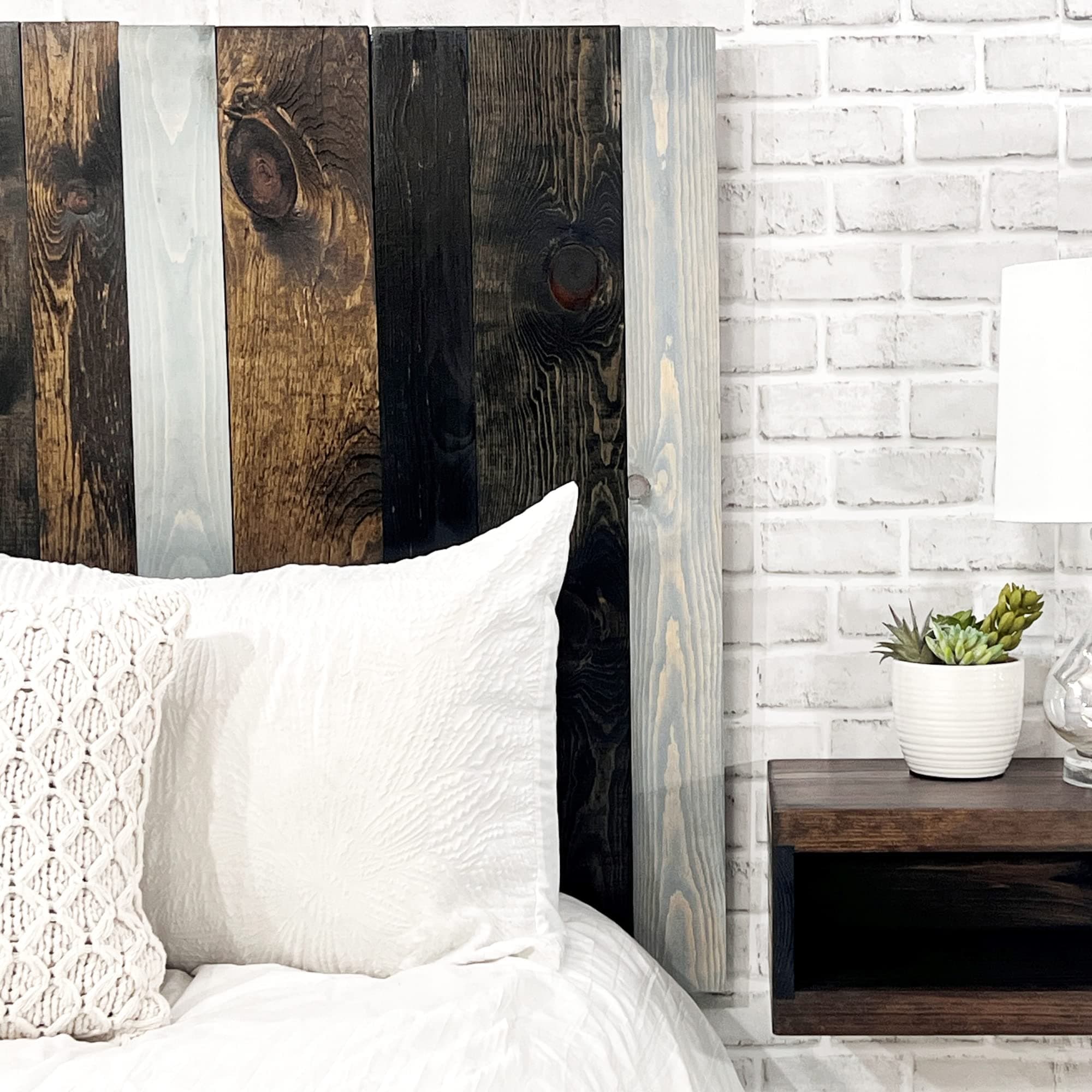 - Barn Walls All Terrain Mix Design, Multicolored, Solid Wood Headboard, Floating Panels, Wall Mount, Adjustable Height, Easy Installation, Queen Size