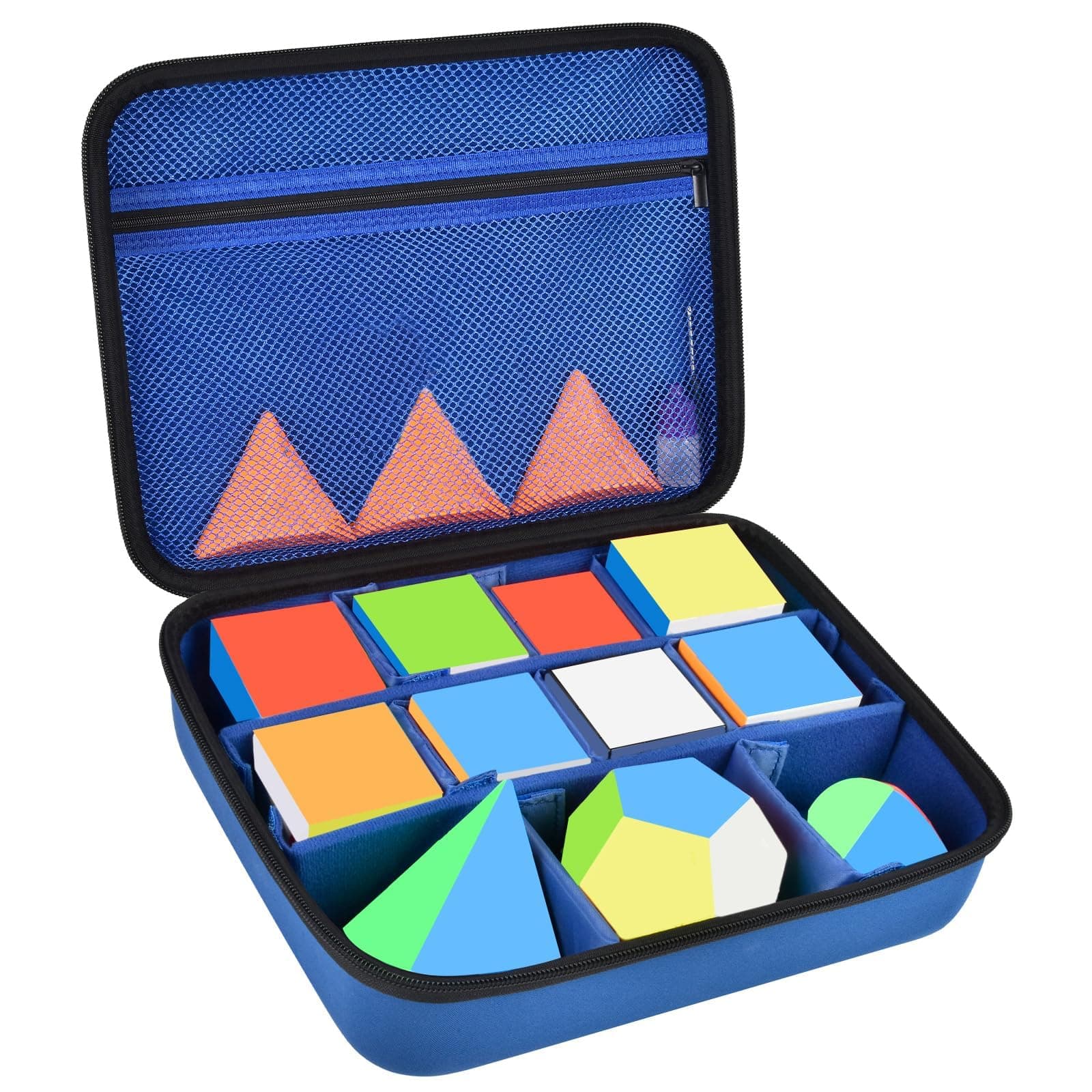 Speed Cube Storage Case Bag Holds 12+ Different Types Cube Retro Brain Teaser Fidget Toy. Carrying Holder with Mesh Pocket Fits for Cube Stand/Tutorial (Box Only) - Blue