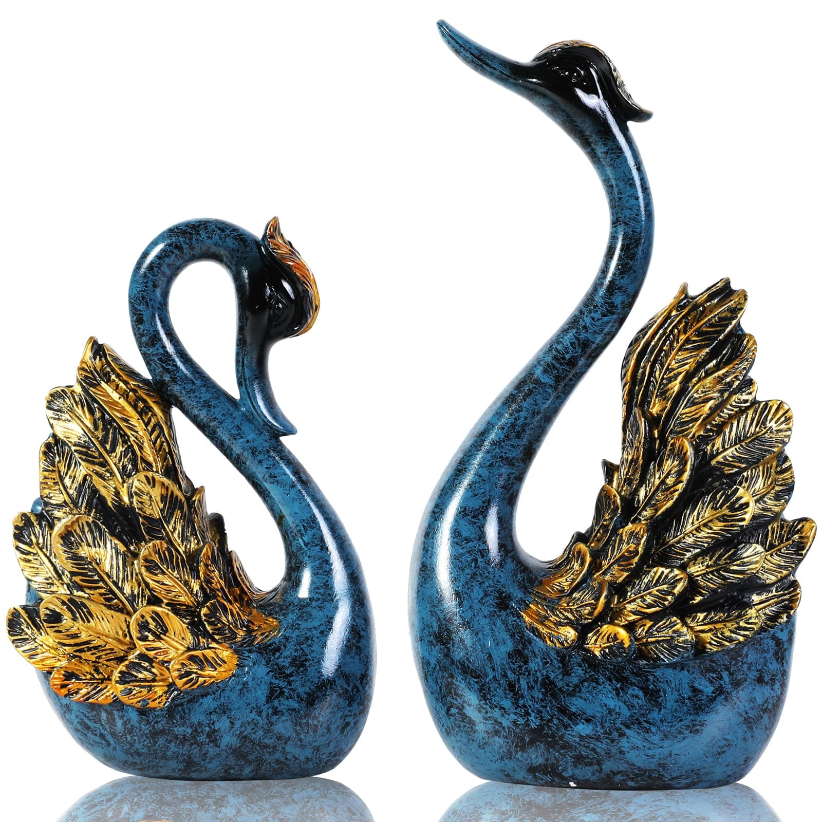 2pcs Swan Statues Couple's Home Decorations for Living Room Decor and Accessories, Sculptures Home Decor for Coffee Table, Book Shelf Decor Accents (Blue)