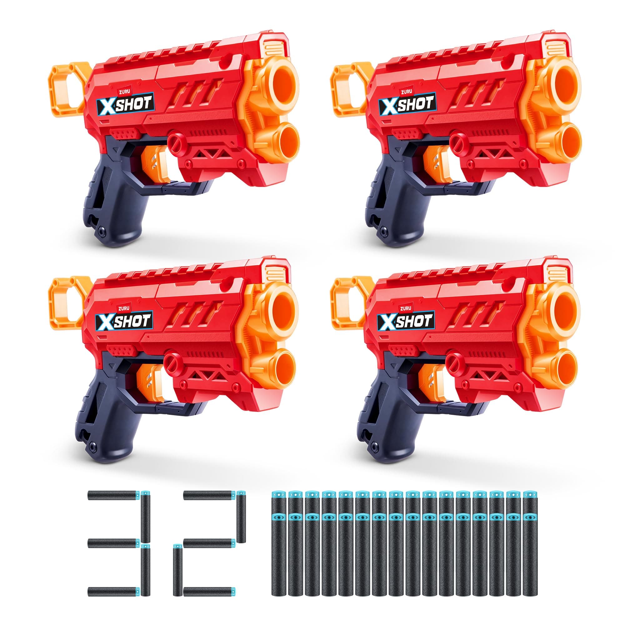 XSHOT Excel Micro 2.0 4 Pack by ZURU with 32 Darts, Easy Reload, Air Pocket Dart Technology, Toy Foam Blaster for Kids, Teens and Adults