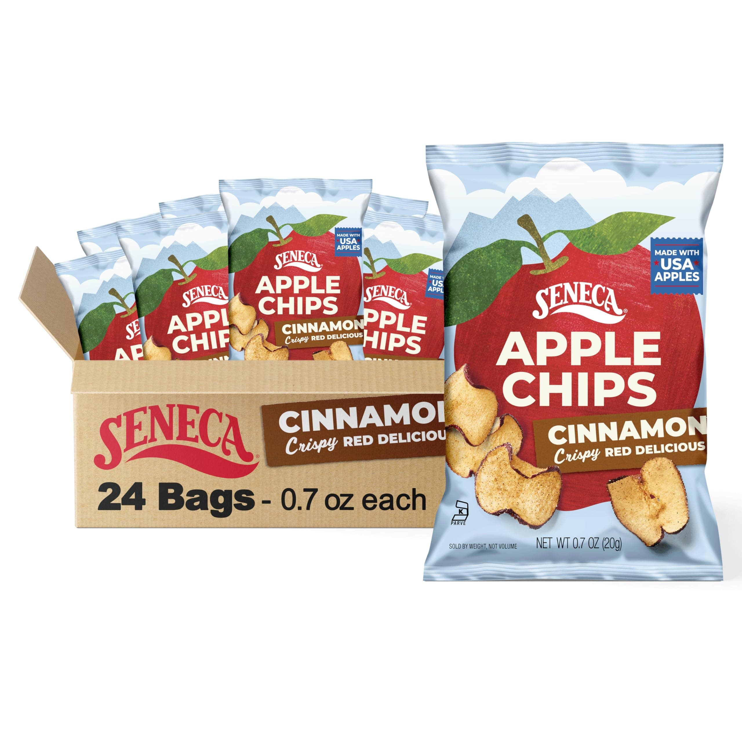 Cinnamon Apple Chips | Made from Fresh Apples | 100% Red Delicious Apples | Yakima Valley Orchards | Real Cinnamon | Crisped Apple Perfection | Foil Fresh Bag | 0.7 ounce (Pack of 24)