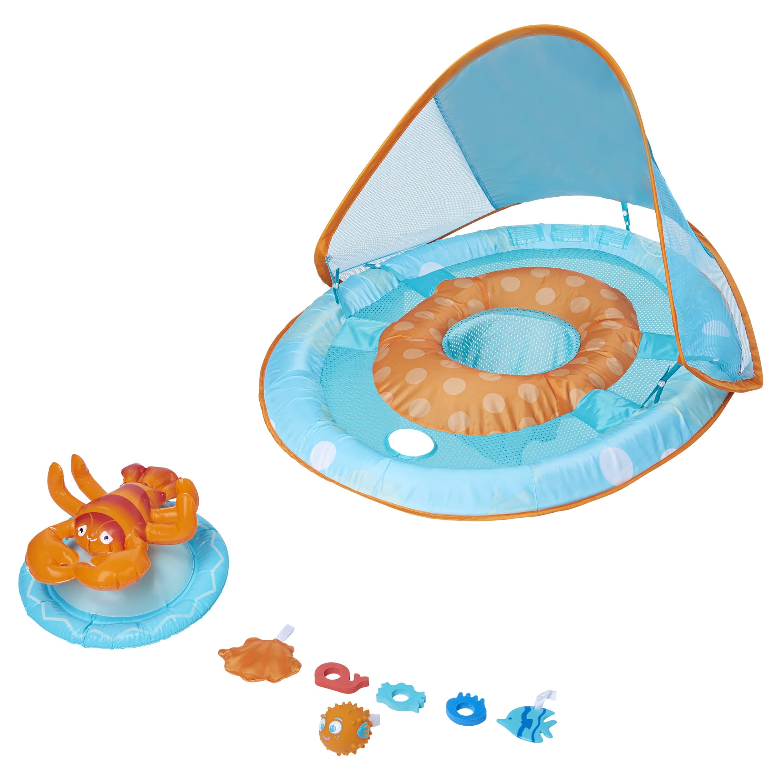 Baby Spring Float Activity Center with Canopy - Blue/Orange Lobster