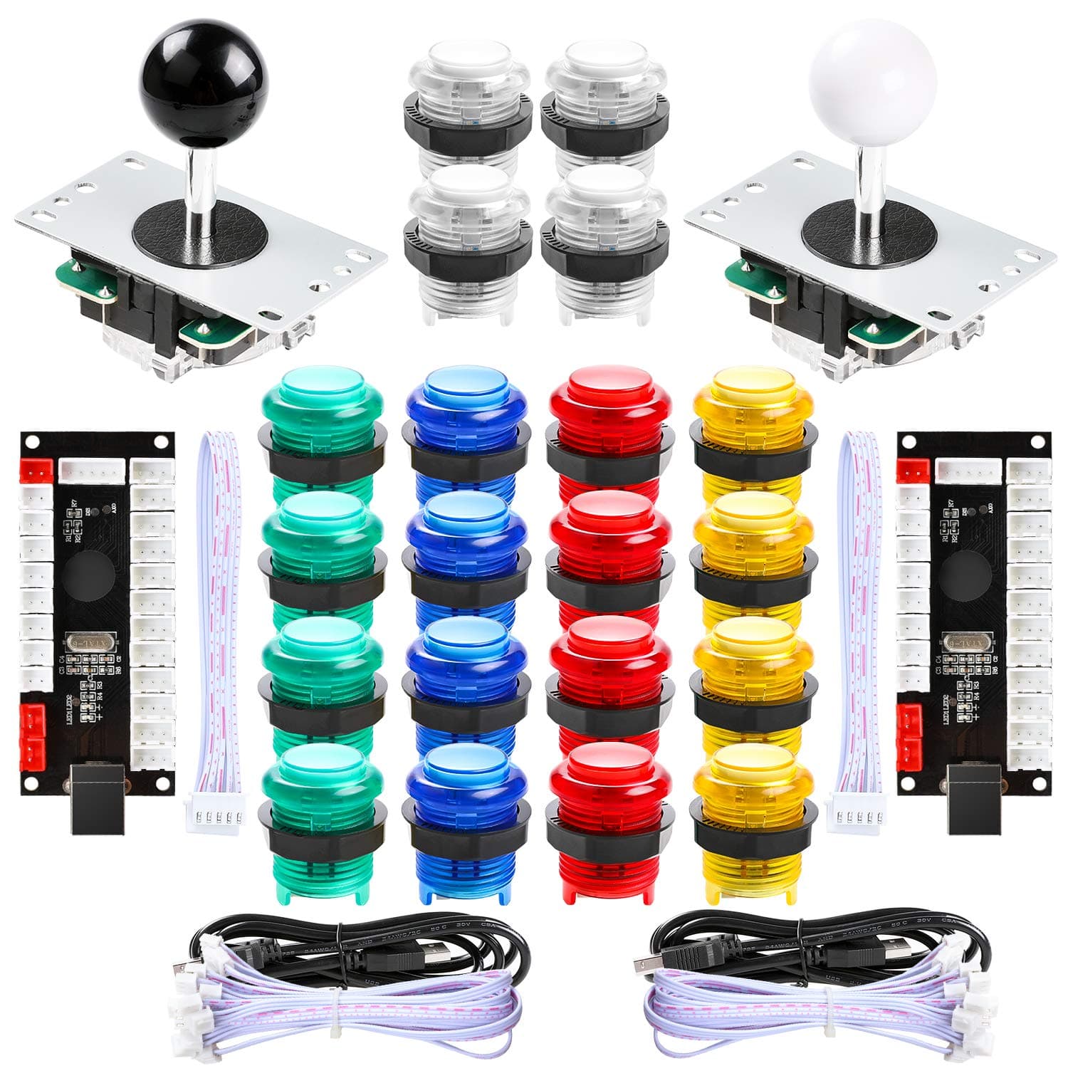Hikig 2 Player DIY LED Arcade Games Kit - 2X USB Encoders + 2 Joysticks + 20 LED Buttons for Raspberry Pi & Windows