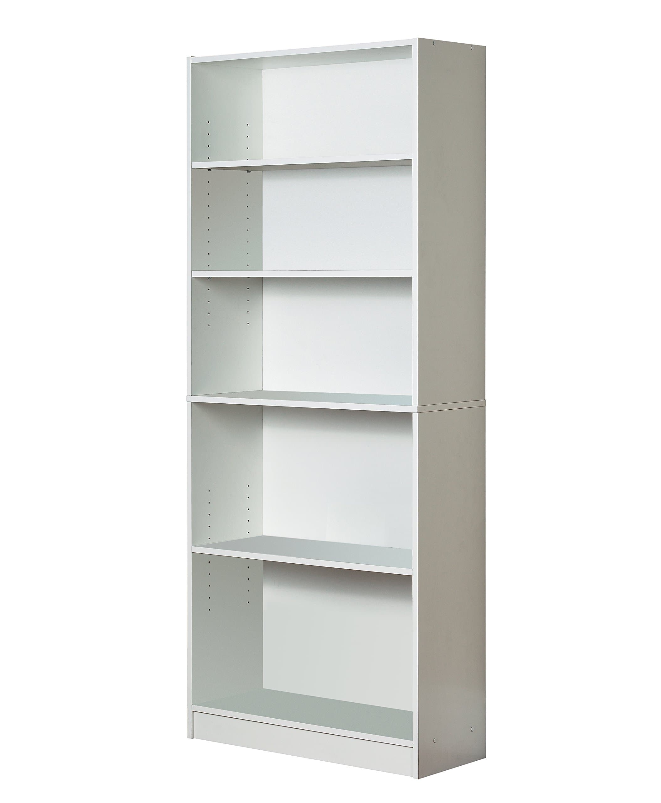 Five Shelf Bookcase; Three Adjustable Shelves; 11.63 x 29.63 x 71.5 Inches, White, Assembly Required