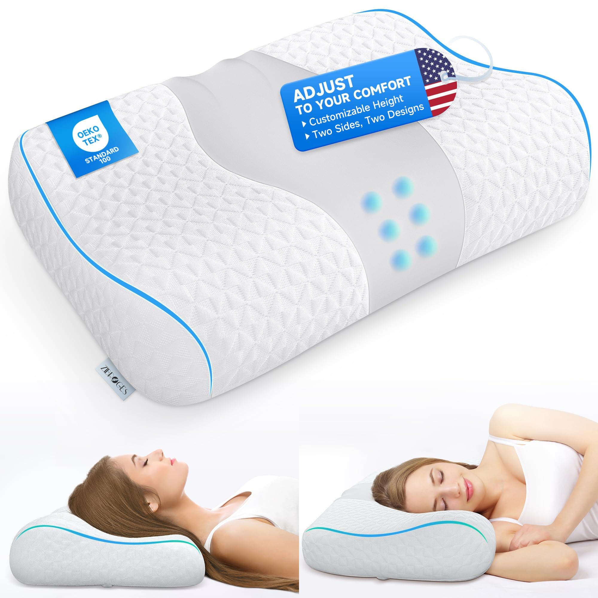 Premium Ergonomic Cervical Pillows: Adjustable Memory Foam for Neck & Shoulder Pain Relief - Orthopedic Contour Support, Cooling Comfort for Side/Back Sleepers & Adults