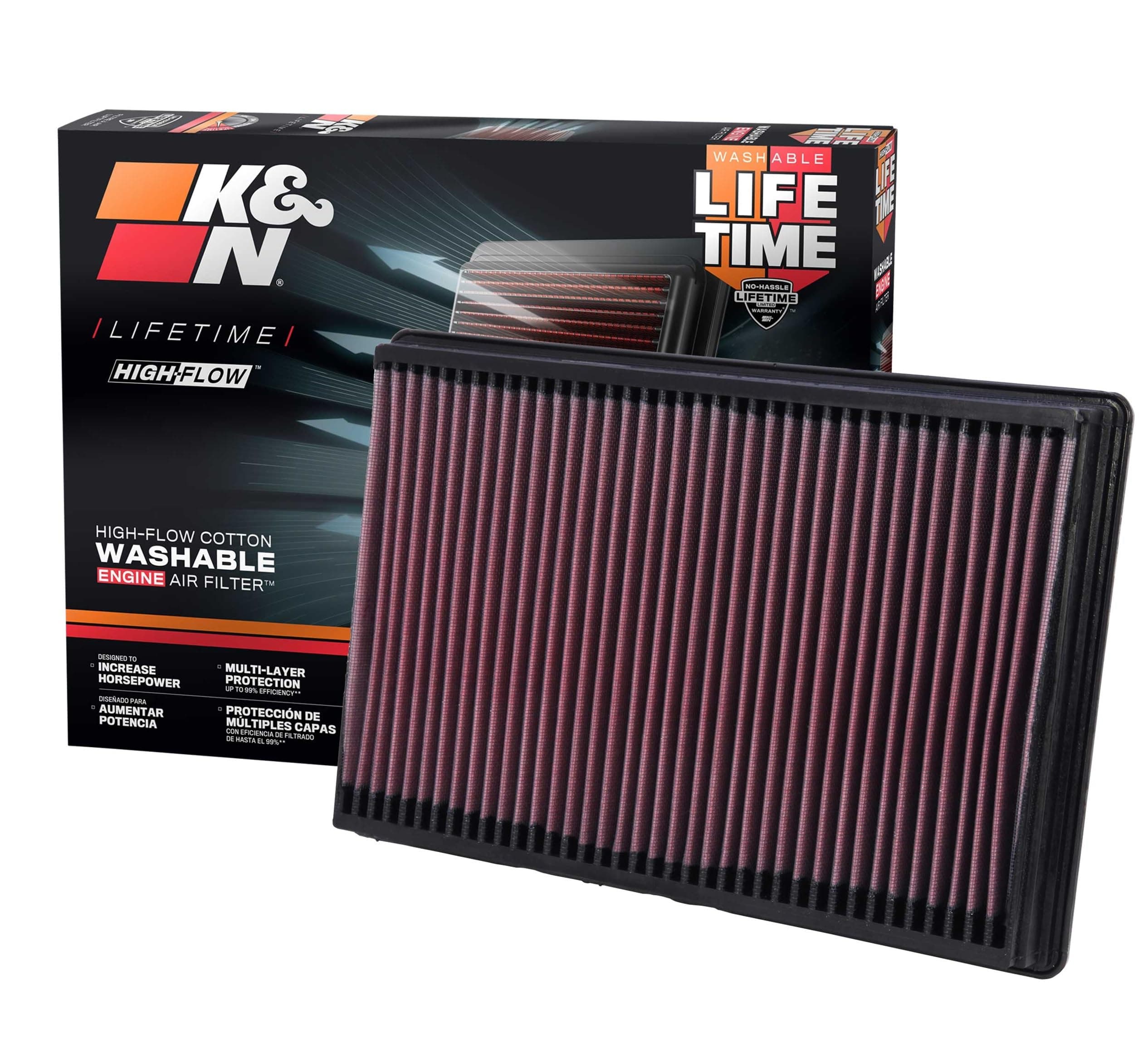 K&N High-Flow Original Lifetime Engine Air Filter: Increase Power: Premium, Washable: Compatible with Select 2002-2025 Dodge/Ram: 1500, 2500, 3500, 4500, 5500, 33-2247