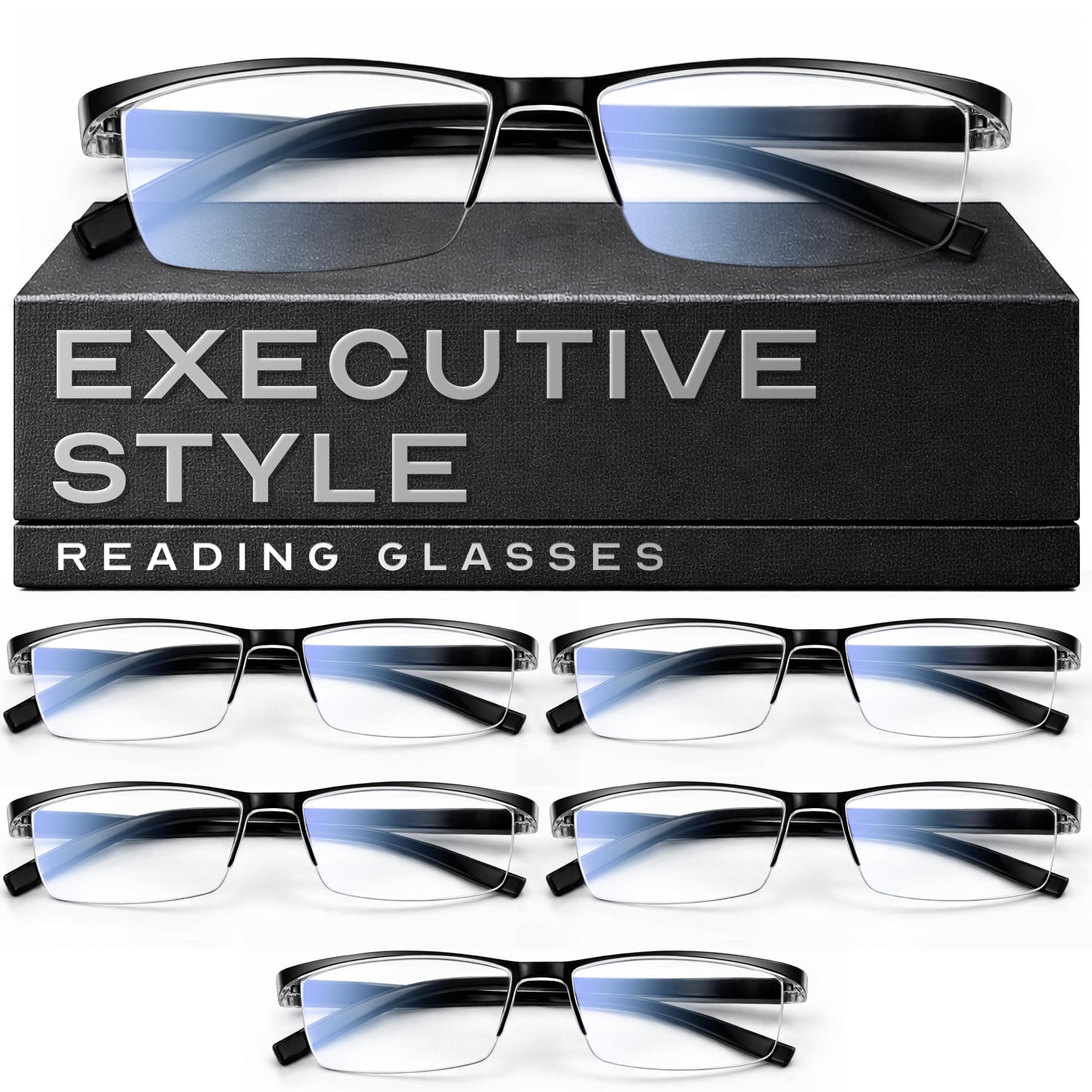 Gaoye 6 pack 3.0 Executive Style Reading Glasses Men - Durable Readers with Blue Light Filtering- Comfortable Fit with TR90 Frames
