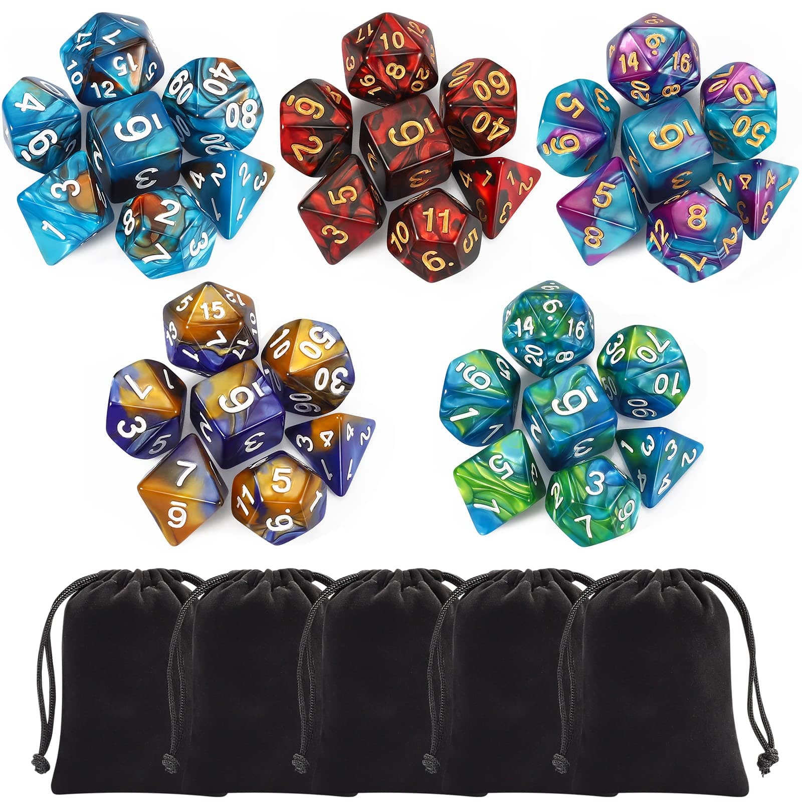 CiaraQ Polyhedral Dice Set - DND Role Playing Dice for Dungeons and Dragons RPG Table Games, Double-Color, 35pcs