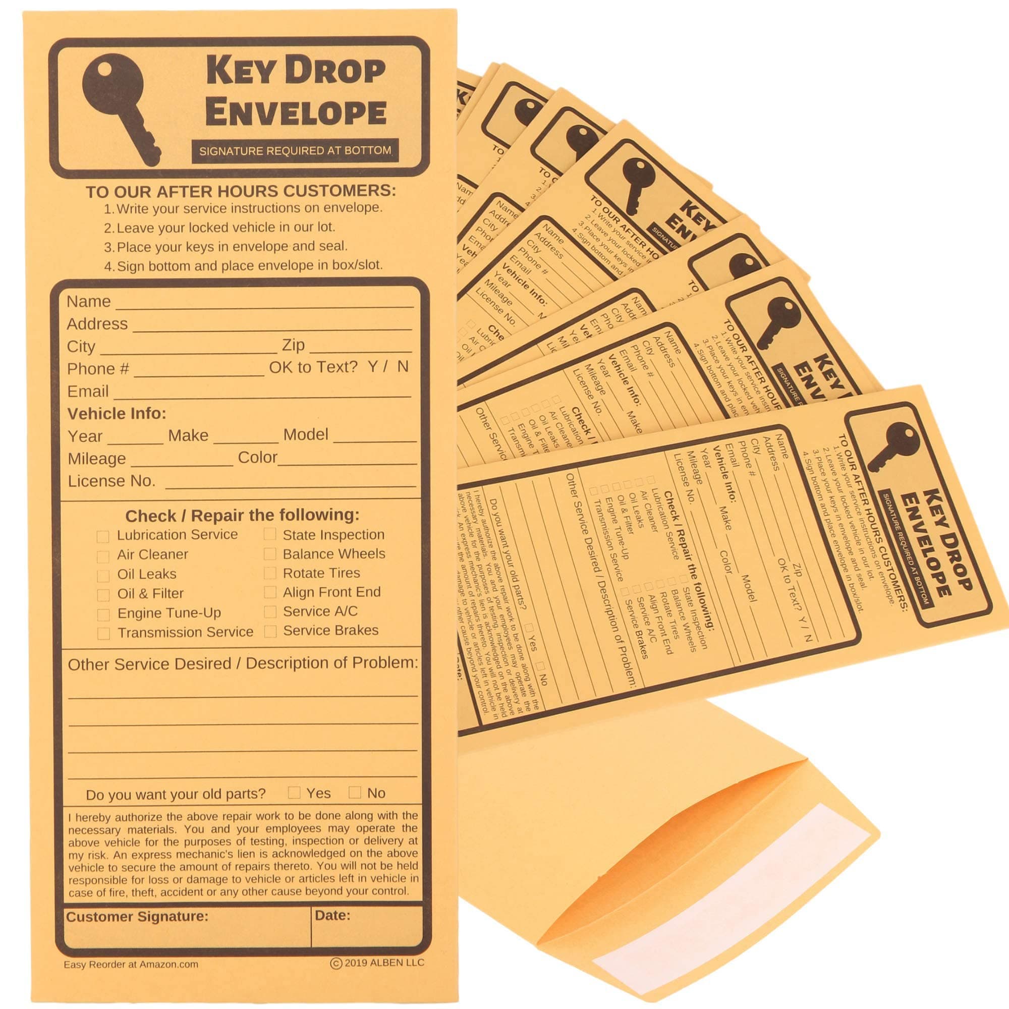 100 Key Drop Off Envelopes for After Hours – Auto Shop Repair/Service Drop Box Overnight Envelopes - Automotive Mechanic Car Drop Off for Overnight or Early Birds, Kraft Paper, 4 1/8 x 9 1/2