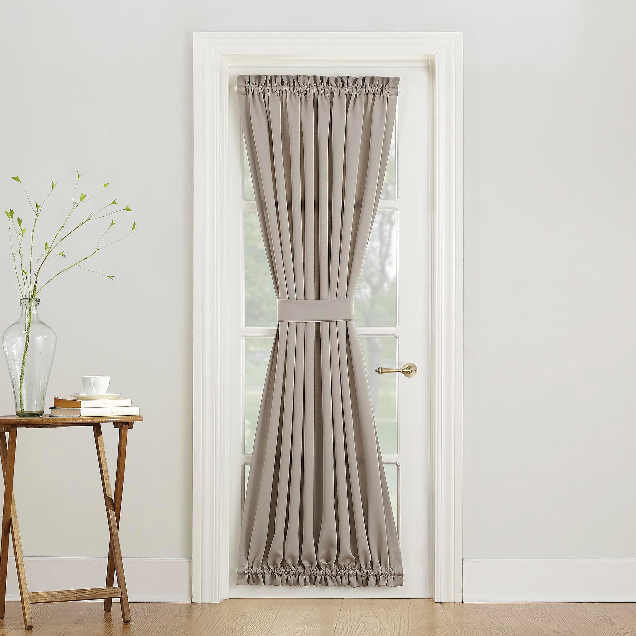 Sun Zero Barrow Energy Efficient Rod Pocket Door Curtain Panel, 54" x 72", Stone
