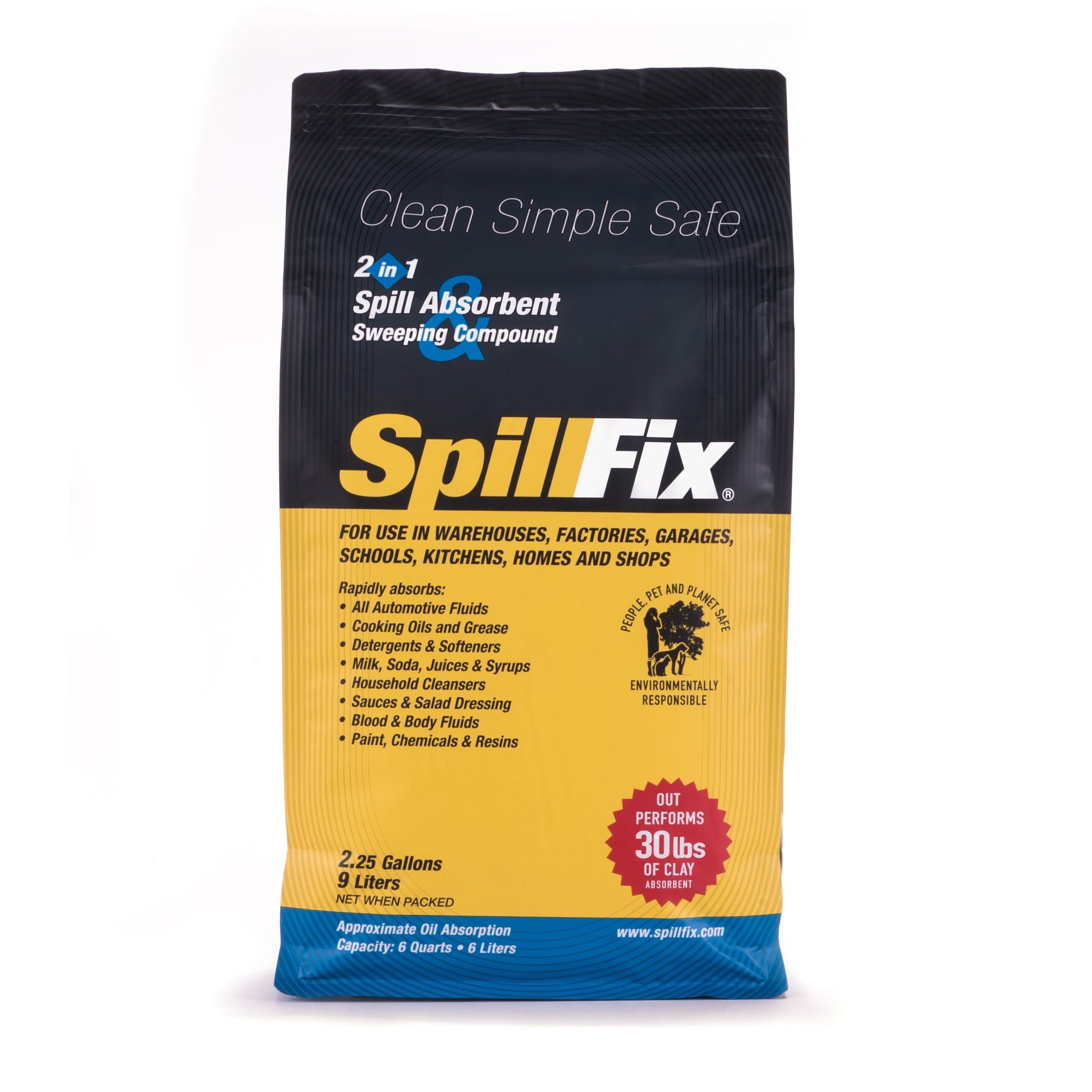 2 in 1 Spill Absorbent & Sweeping Compound 9 Liter Bag - Safe, 100% Organic, Easy to Use Universal Absorbent for Hazardous and Non-Hazardous Spill Cleanups