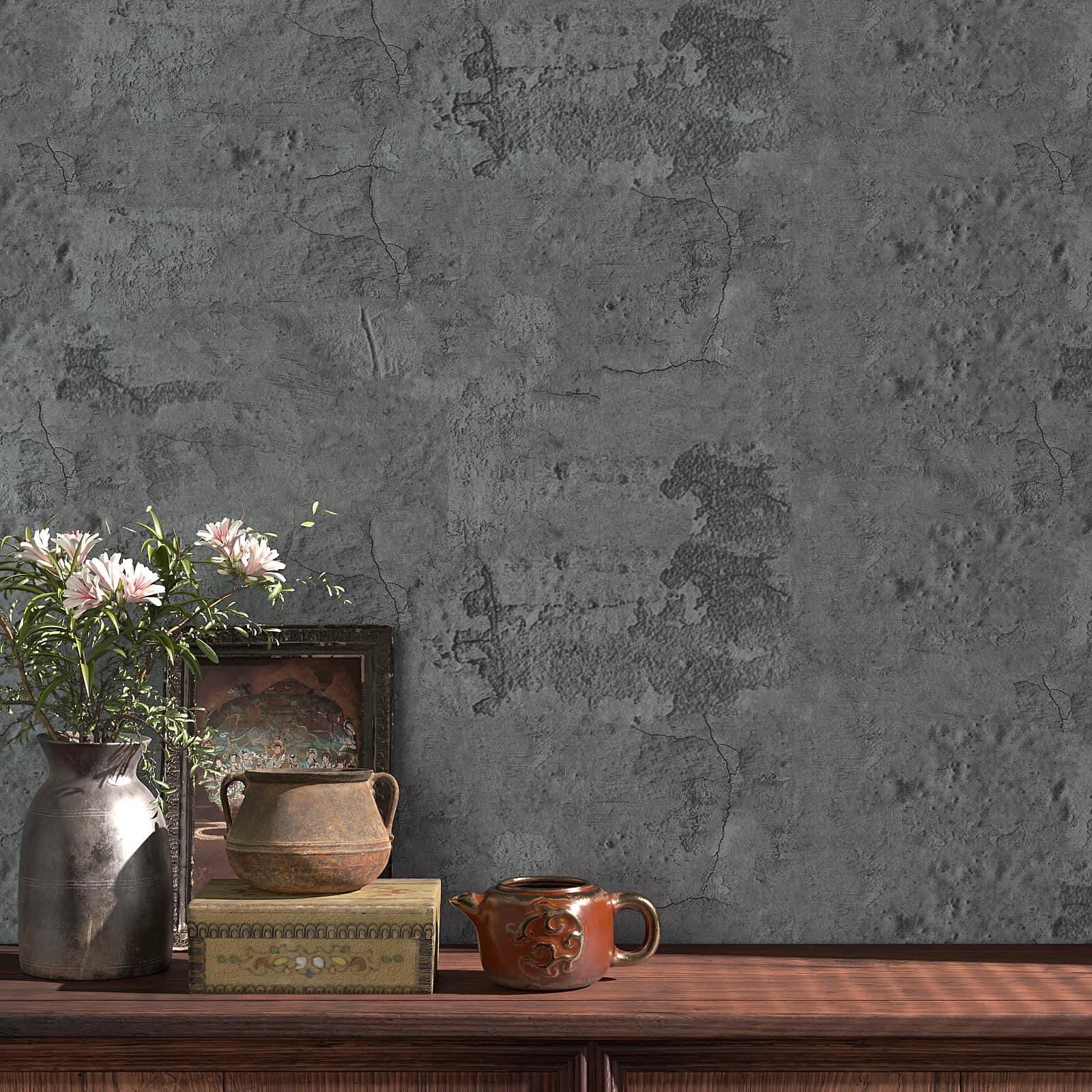 VaryPaper 15.7" x 78.7" Grunge Concrete Wallpaper Peel and Stick Dark Grey Concrete Contact Paper for Countertops Waterproof Self Adhesive Limewash Wall Paper Removable Cement Wallpaper for Bedroom