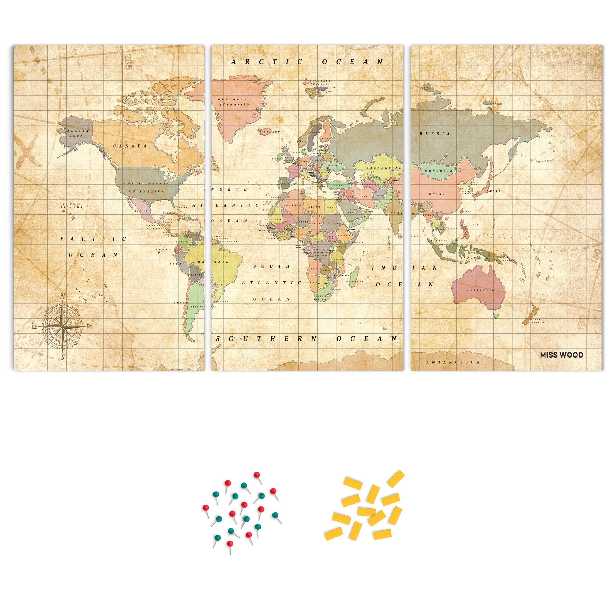 Push Pin Travel Map Kit Includes: Cork World Travel Map, Double Side tape, Pins. Gift for Travelers (Old School, Puzzle M Standard)