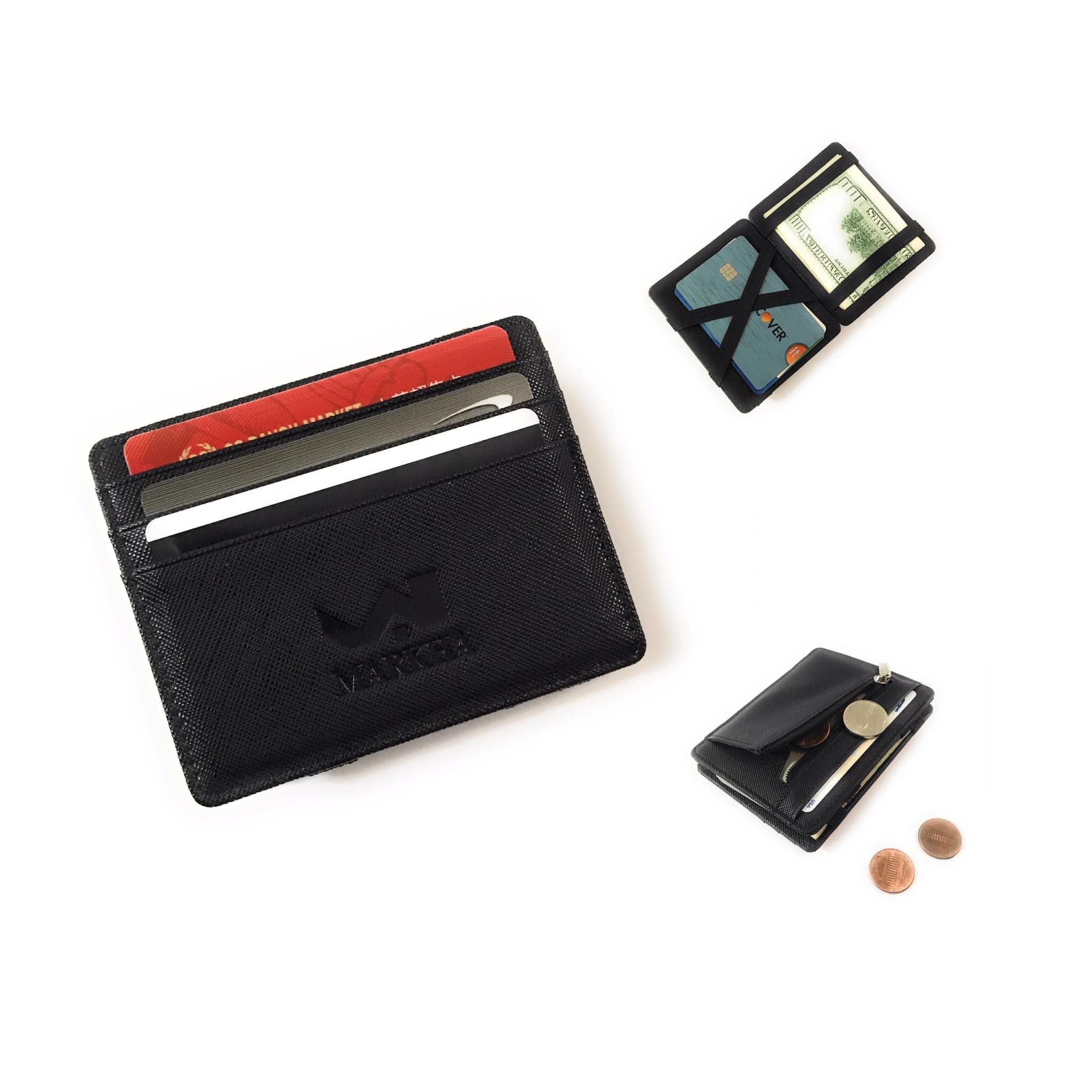 MARKHA Magic Wallet for Men Compact Bifold Leather RFID Purse with Slim Zipper Coin Pocket