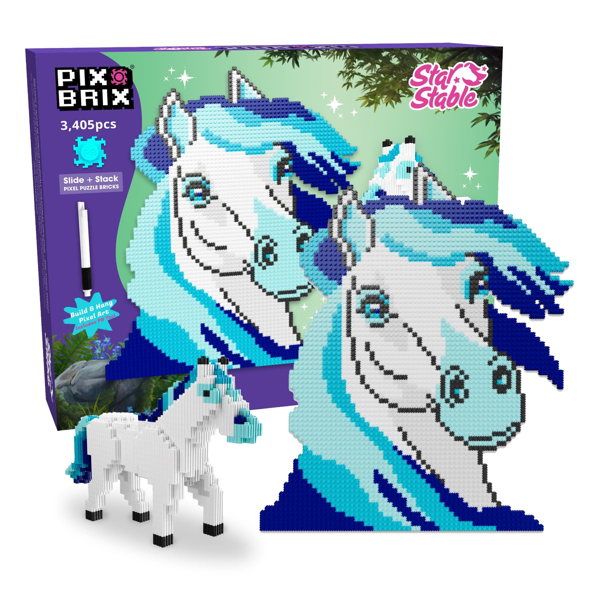 Pix Brix Pixel Art Puzzle Bricks - Star Stable’s Starshine, 3,405 Pieces - Interlocking Building Bricks, Pixelate Your Favorite Horse in 2D or 3D Version - Stem Toys, Ages 6 Plus