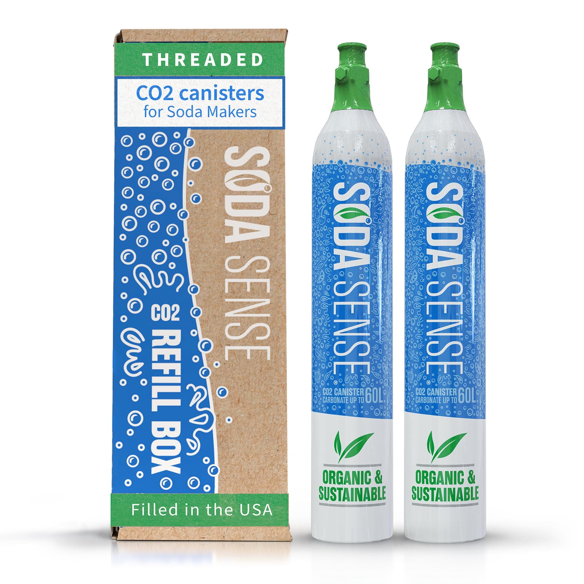 - 60L CO2 Exchange Canister - 2 Pack, Threaded Style - Compatible with All 'Screw-In' Soda/Sparkling Water Makers, Including SodaStream BLUE Cylinder Models, Ninja Thirsti, Philips & More