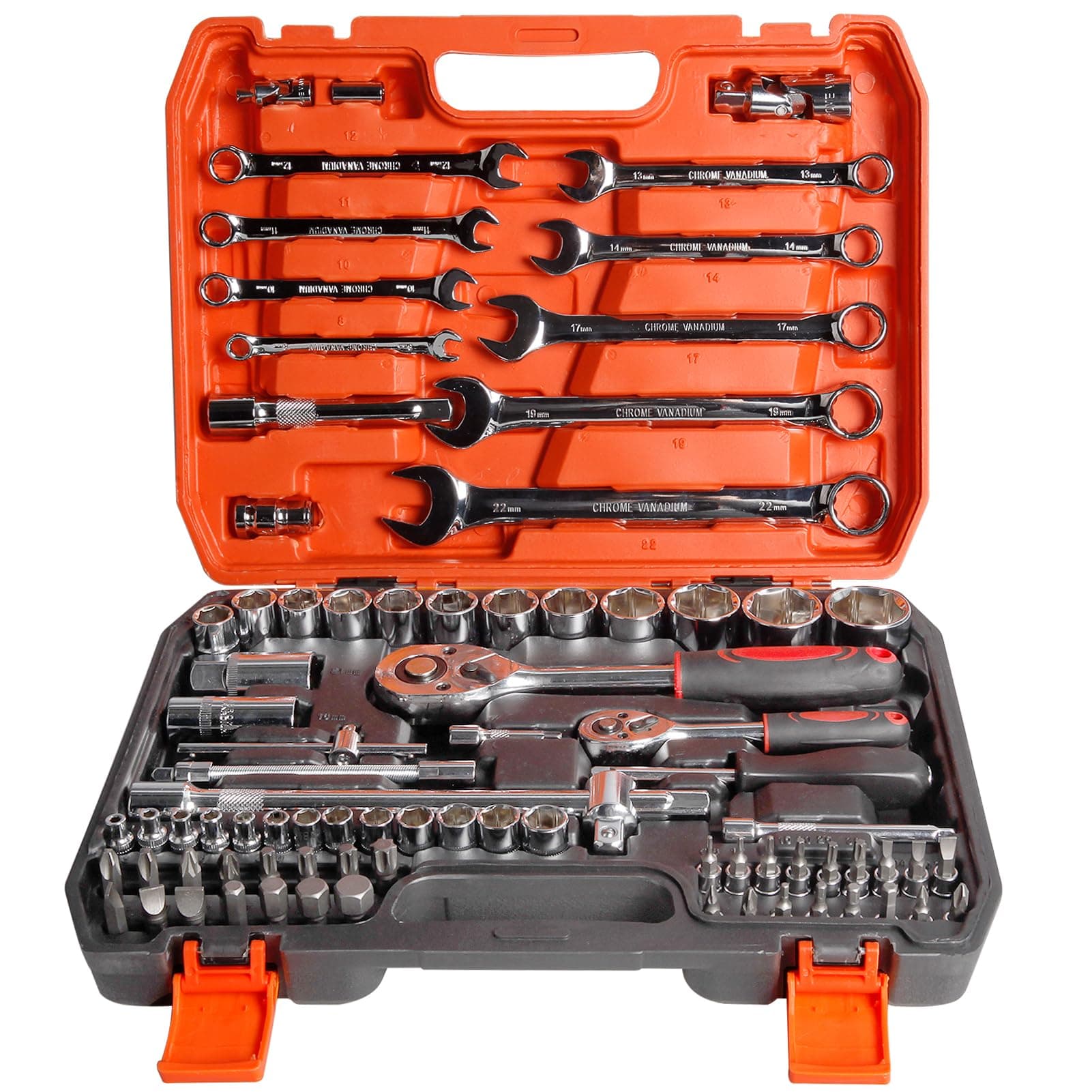 Ponicozy 82 PCS Mechanic Socket Tool Kit Set, Professional Car Repair Tool Wrench Set