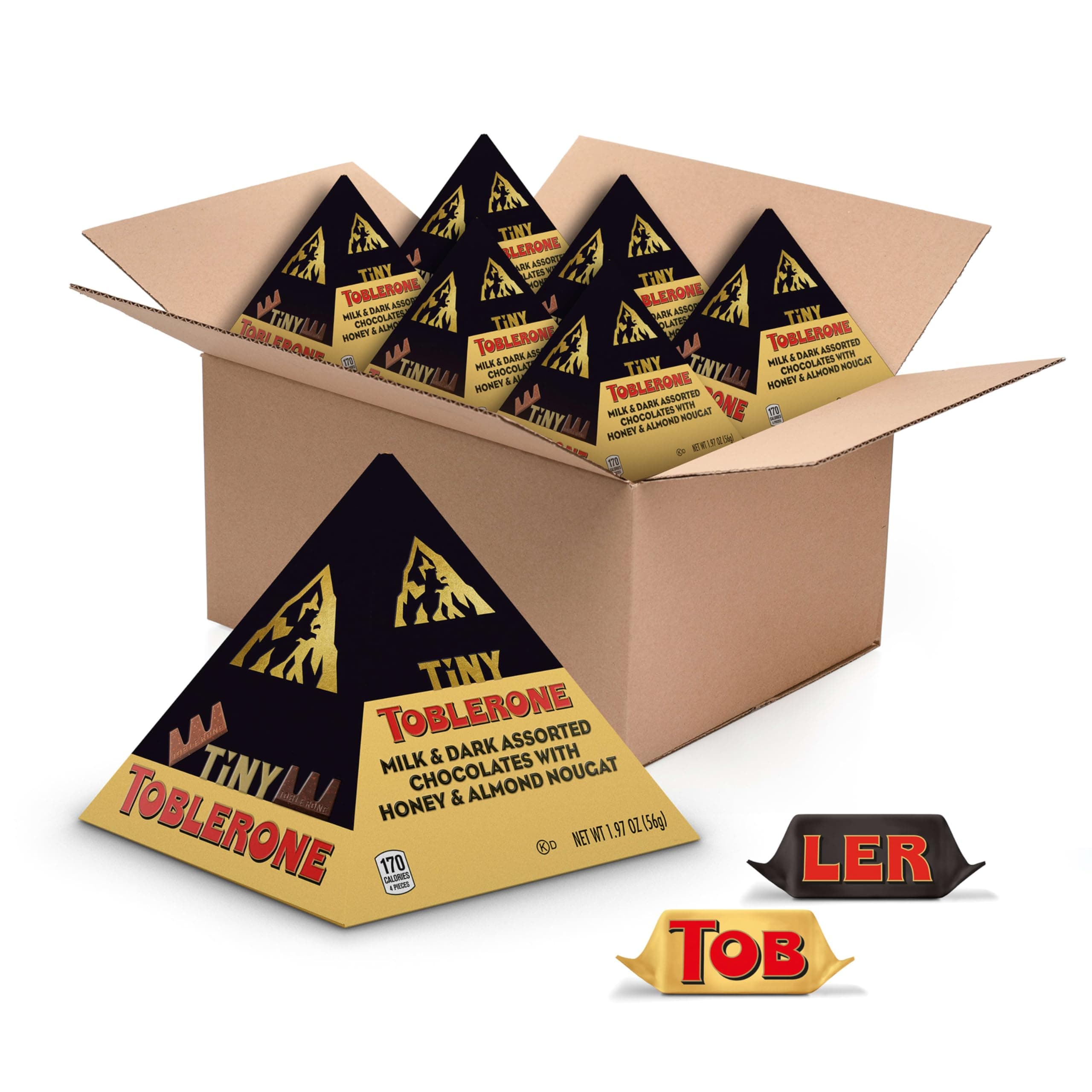TOBLERONE Tiny Assorted Chocolate Bars Variety Pack (Milk & Dark), Bulk Chocolate, 6 Gift Boxes (42 Total Pieces)