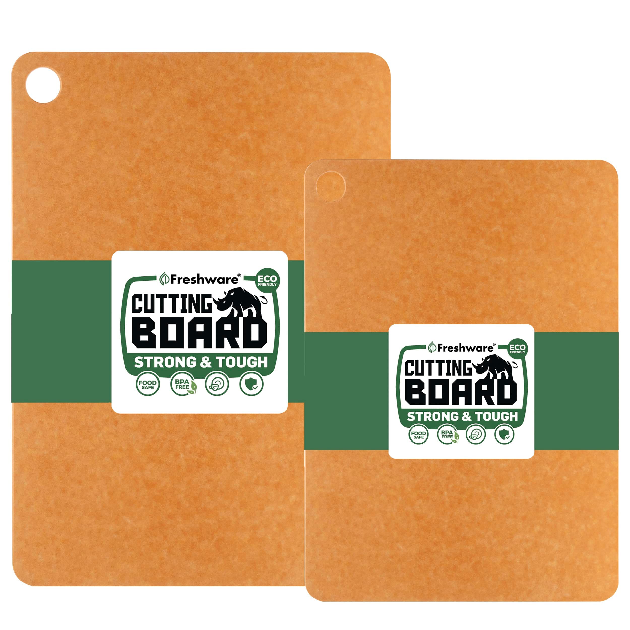 Freshware Wood Cutting Boards for Kitchen, Dishwasher Safe, Medium 12" x 9" and Large, 15" x 11.25", Set of 2, Natural