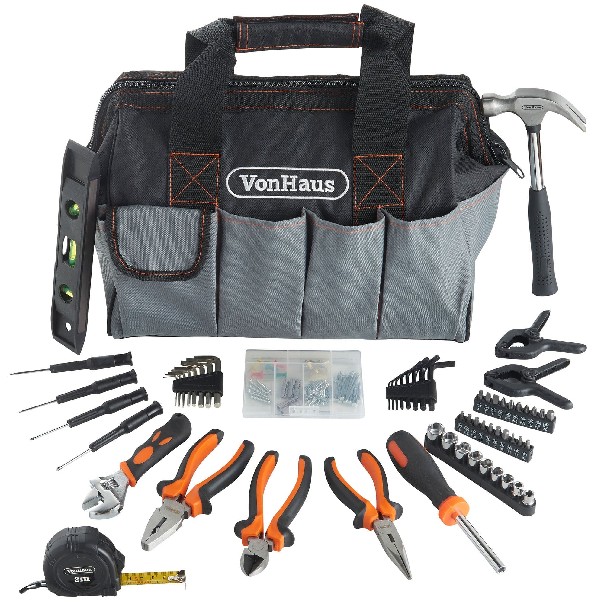 VonHaus Tool Set - 92pcs Tool Kits for Home DIY Tasks - Household DIY Kit for Beginners - Includes Wrench, Hammer, Sockets, Screwdriver and More - Home Kit Set and Durable Carry Bag