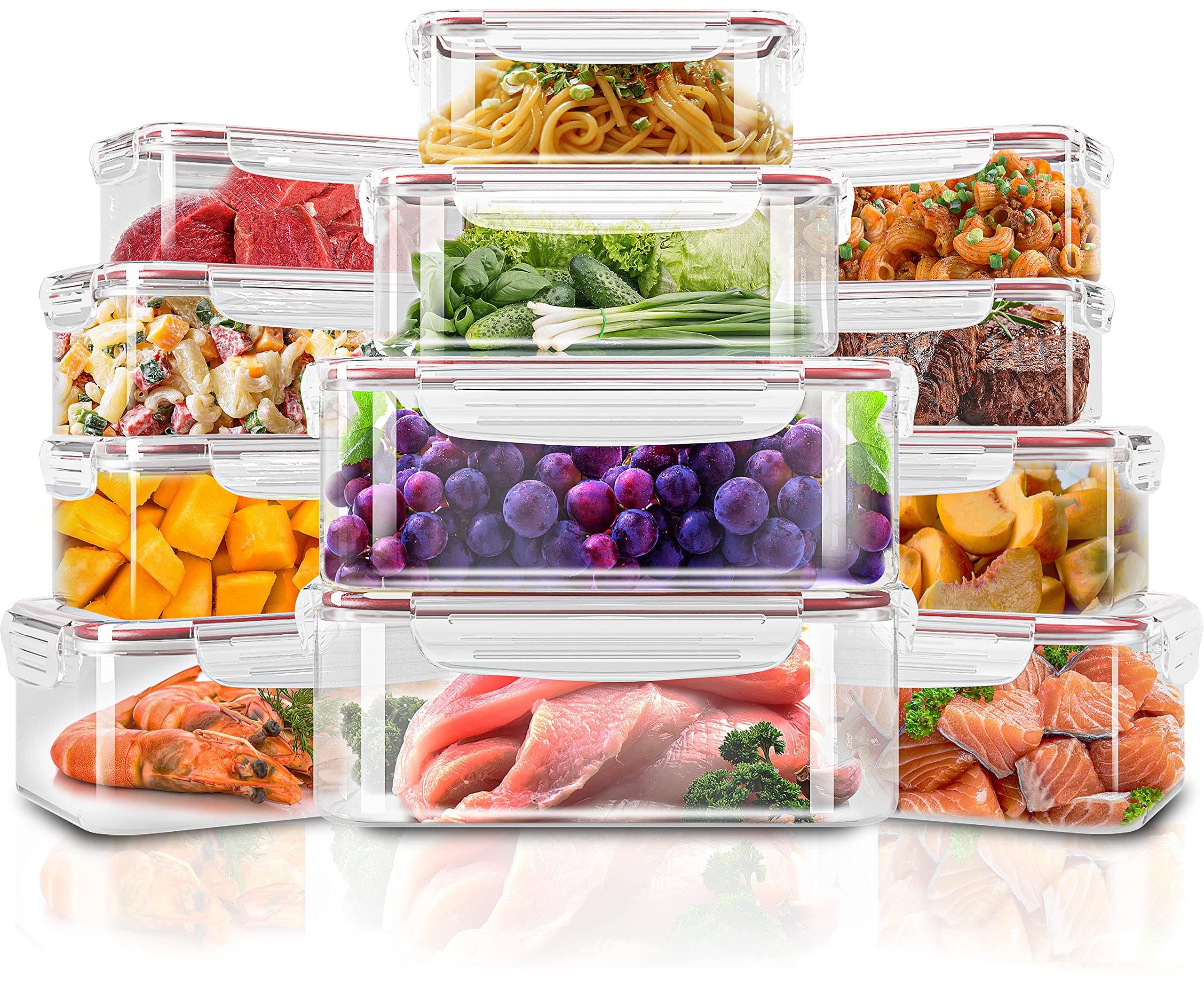 Utopia Kitchen Plastic Food Storage Container Set with Airtight Lids - 24 Pieces (12 Containers & 12 Snap Lids)- Reusable & Leftover Lunch Boxes - Leak Proof & Microwave Safe