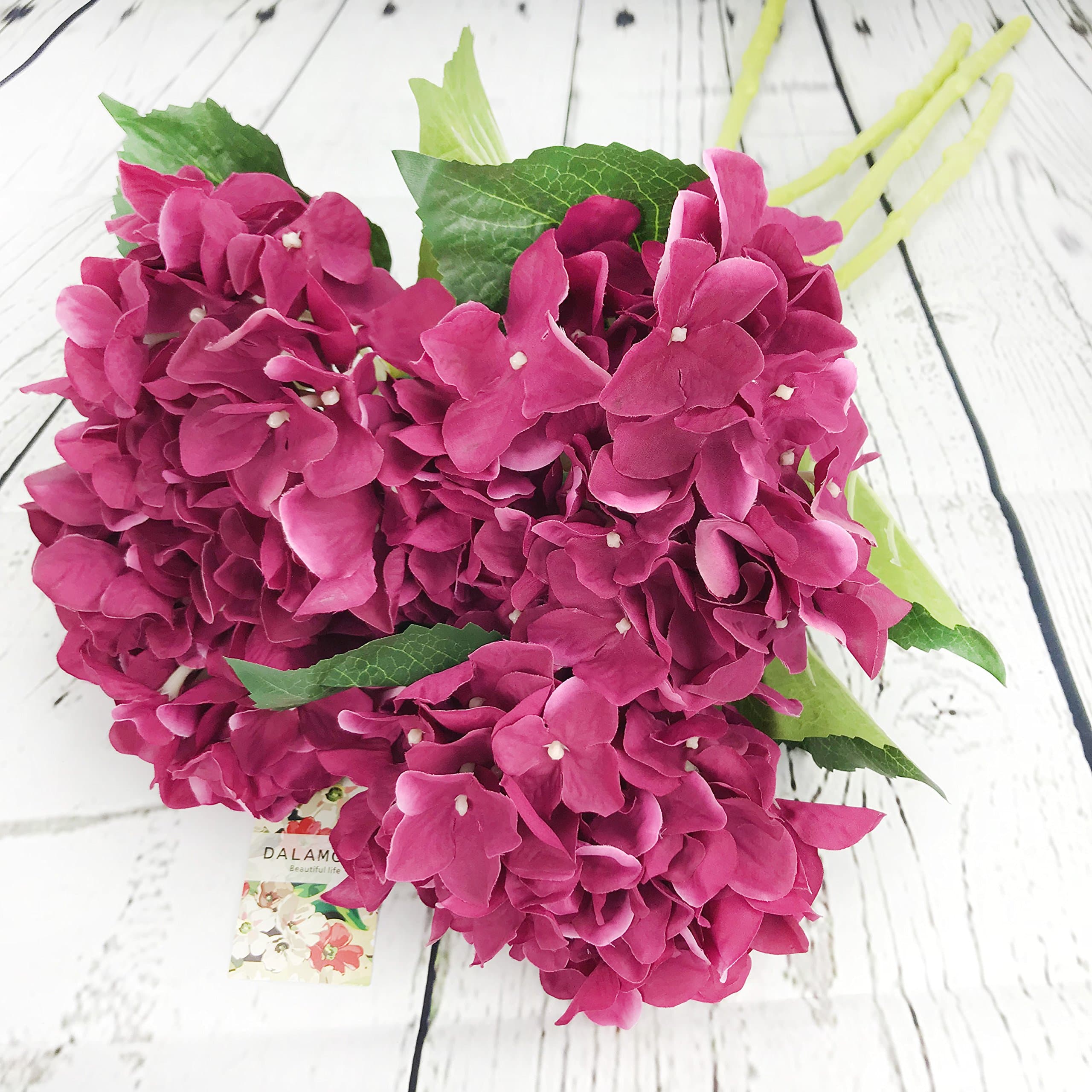 DALAMODA 4 Pcs Single Head Big Hydrangeas Flowers (7-8 Flower Head) Silk Artificial Hydrangeas Flowers Stems 24" Long stem (DMC01104-FU)