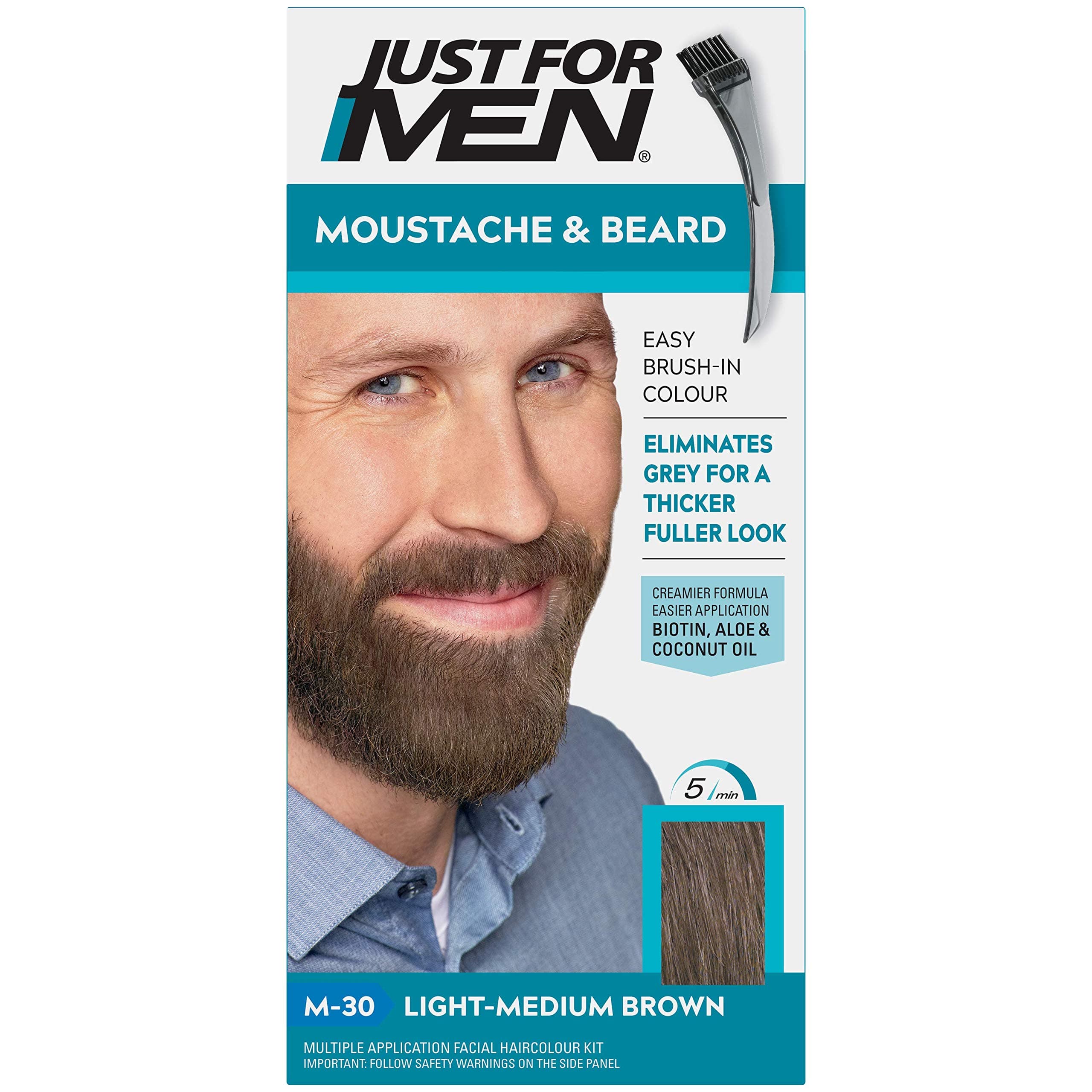 – Just for men Moustache & Beard Light-Medium Brown Dye, Eliminates Grey for a Thicker & Fuller Look, M30