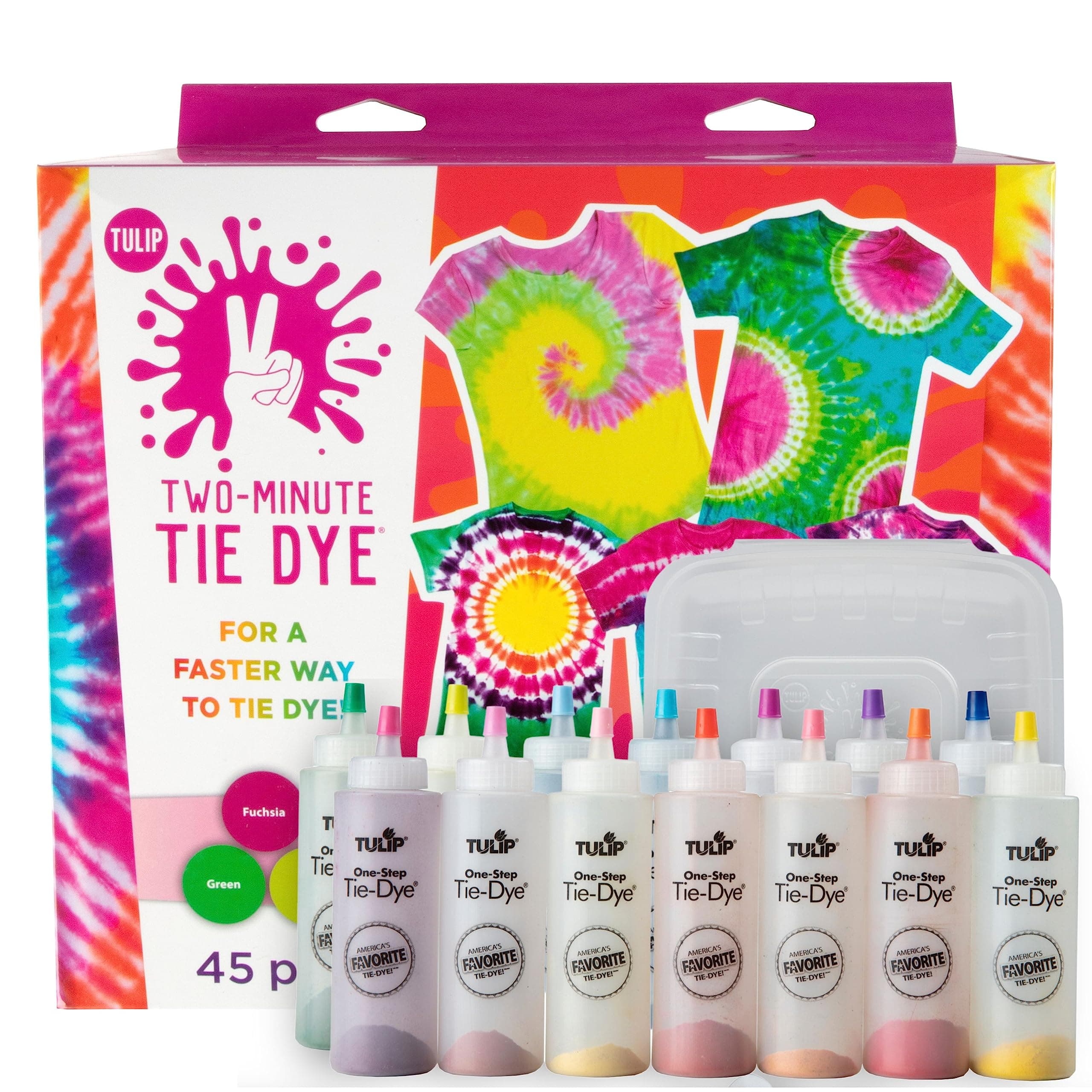 One-Step Tie-Dye Kit Tulip Two Kit, Fast & Easy 2 Minute Tie Dye, Fast Crafts, Party Supplies, 14 Bright Colors