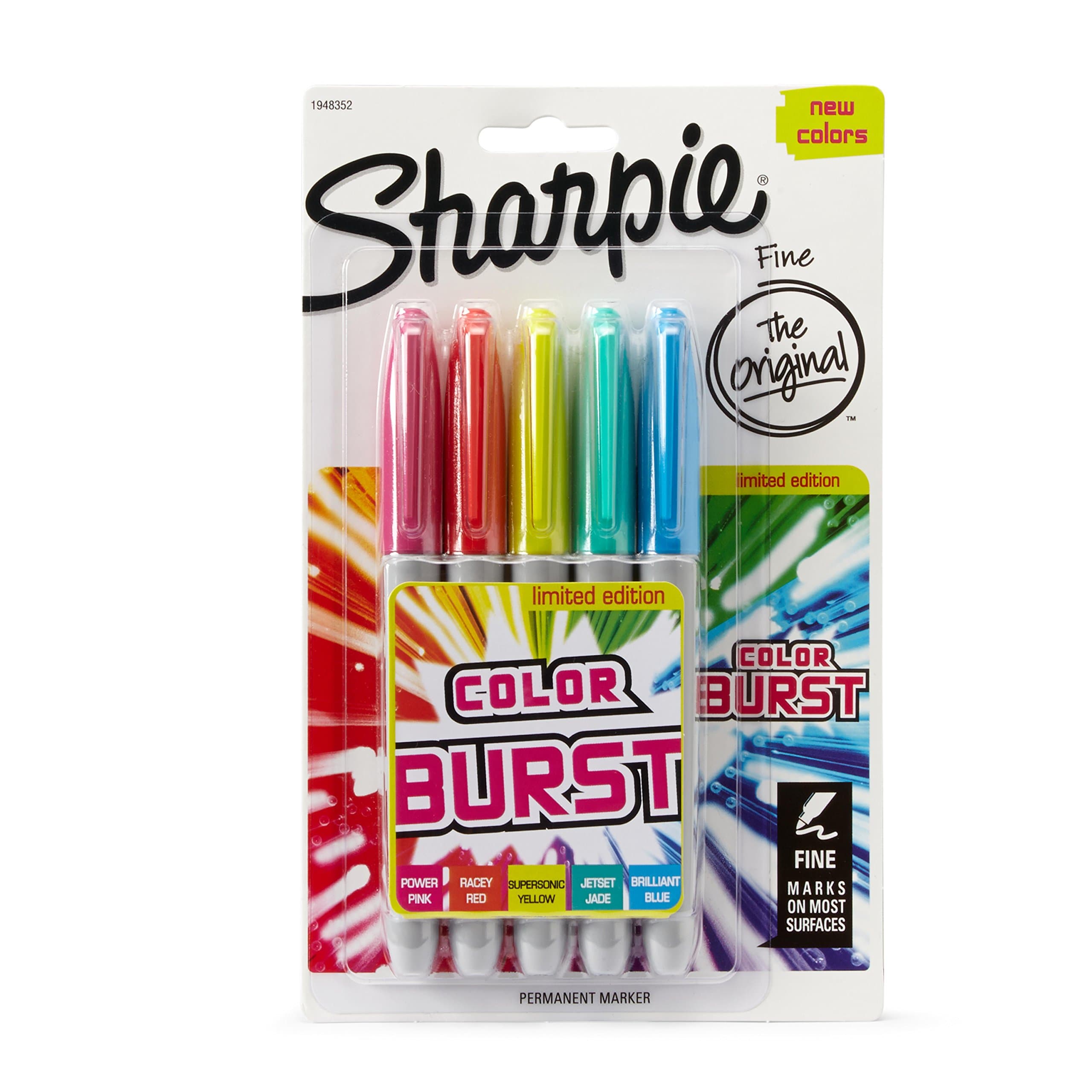 SharpiePermanent Markers | Fine Point | Colour Burst | 5 Count