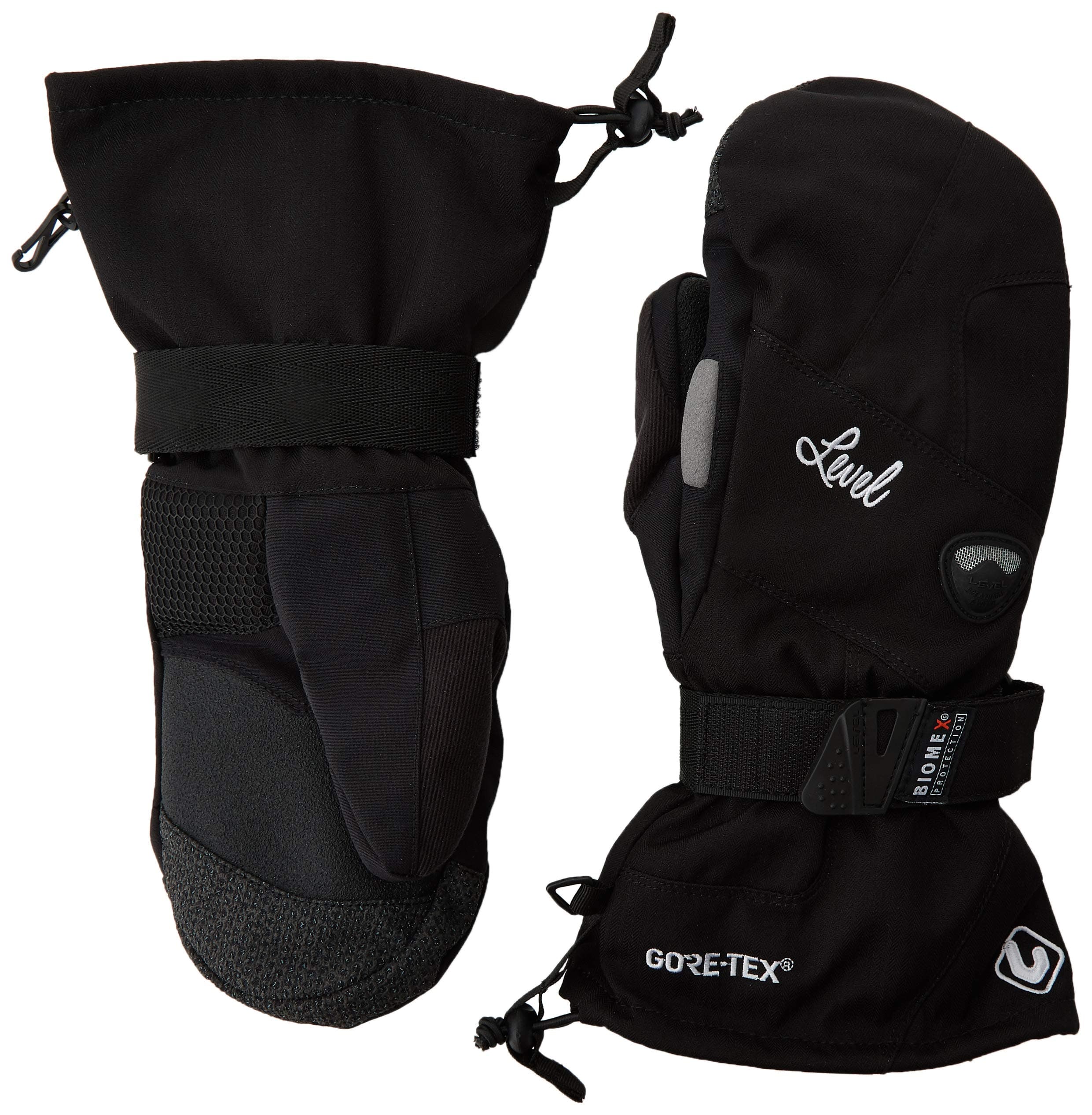 LevelHalf Pipe GTX Women's Snowboard Protective Mittens with GoreTex Shell, BioMex Integrated Wrist Guards, ThermoPlus Liner (Black, Small (7.0in))