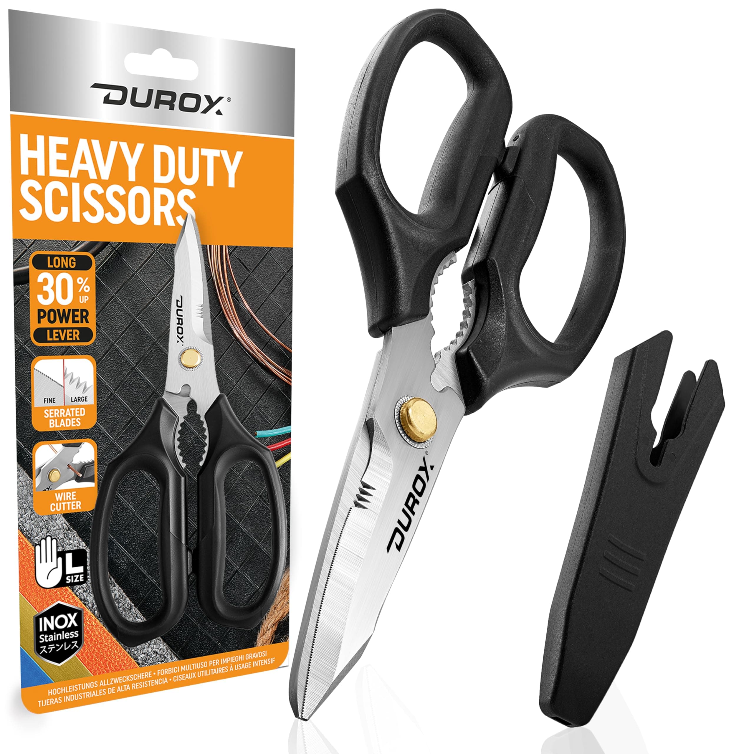 DUROX - Heavy Duty Scissors, Multipurpose Utility Scissors. Built to Cut Leather, Cardboard, Carpet, Plastic and Rope. All Purpose Heavy Duty Kitchen Scissors to Cut Meat, Poultry and Chicken Bones