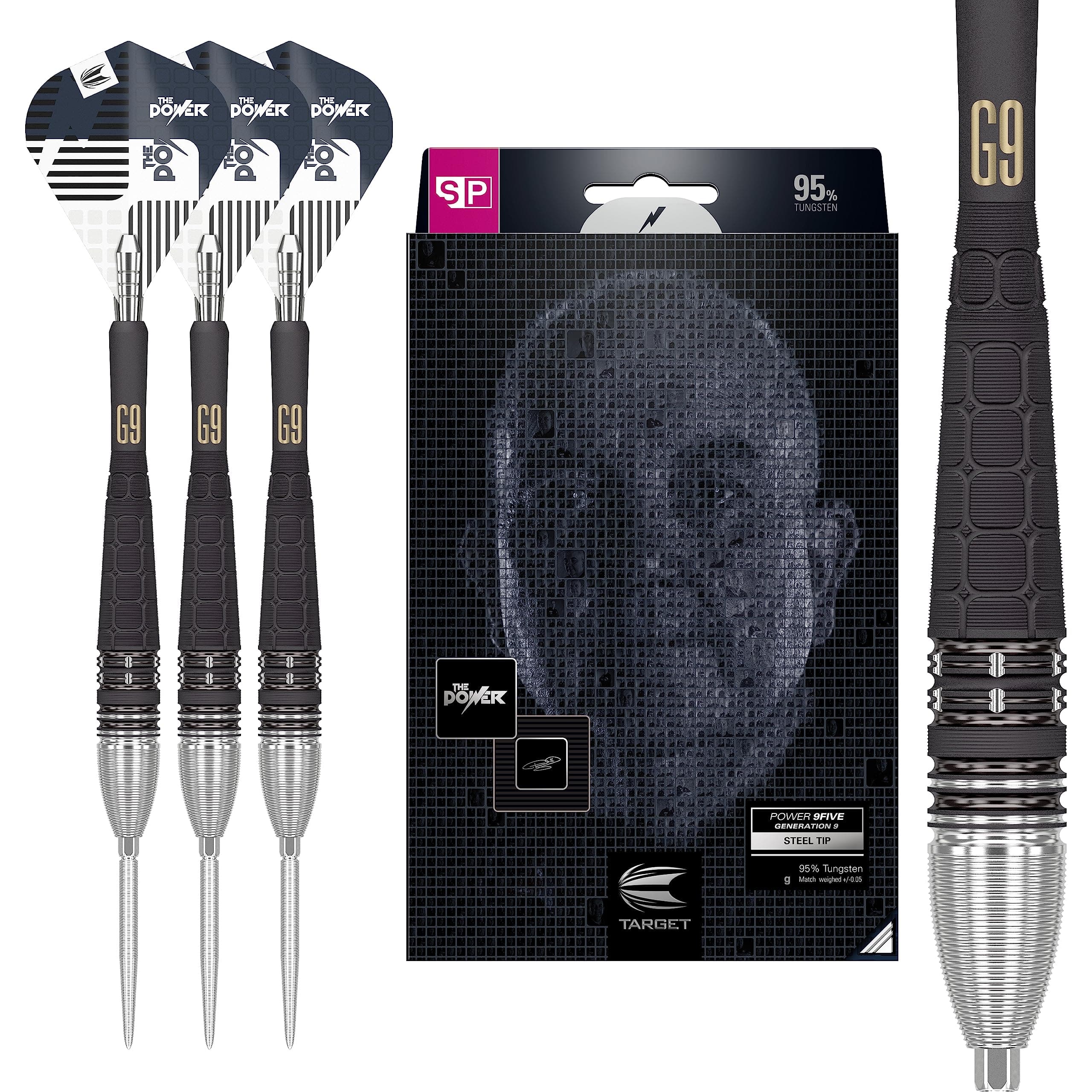 – Phil Taylor Power 9-Five Gen 9 95% Tungsten Swiss Point Steel Tip Darts Set