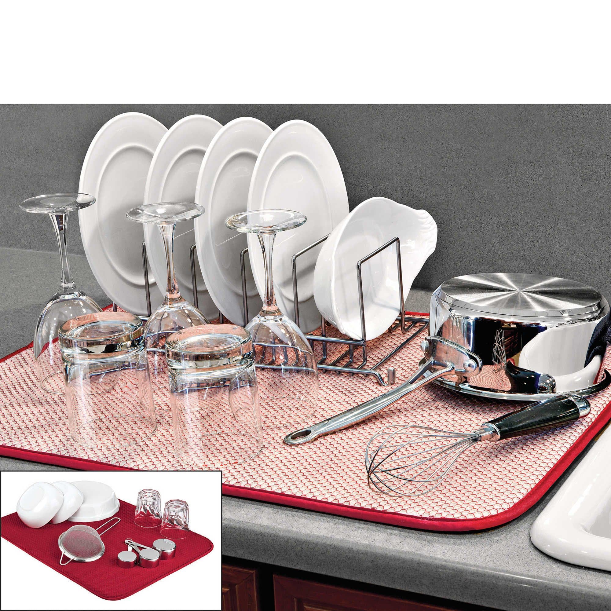 The Orignal Dish Drying Mat XL - Microfiber Absorbent Machine Washable Multipurpose 18 x 24 inches) (Red)