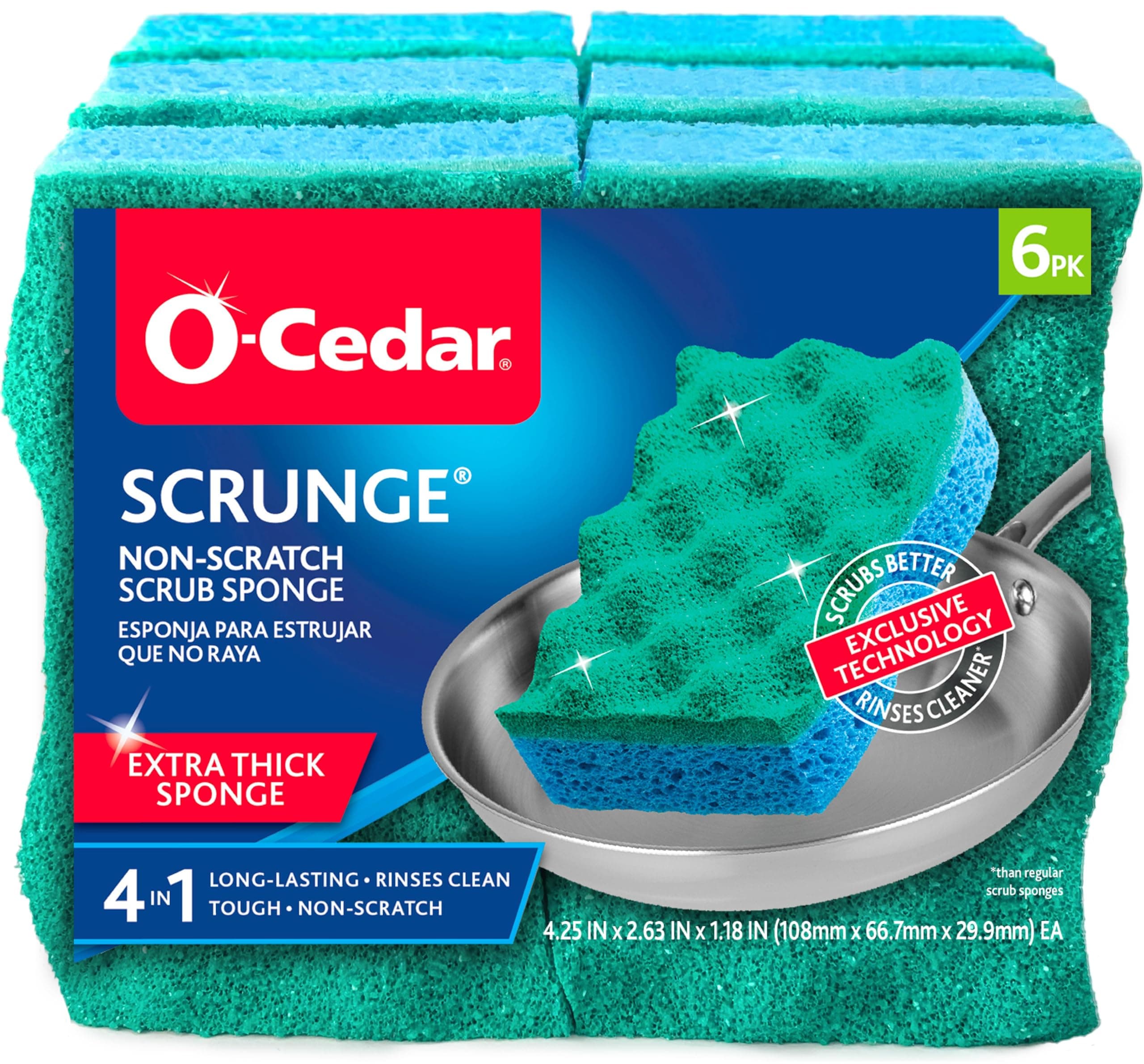 - Scrunge Non-Scratch Scrub Sponge (Pack of 6) Multi-Use, All-Purpose, Odor-Resistant, Scrubbing Sponge Safely Cleans All Hard Surfaces in Kitchen and Bathroom