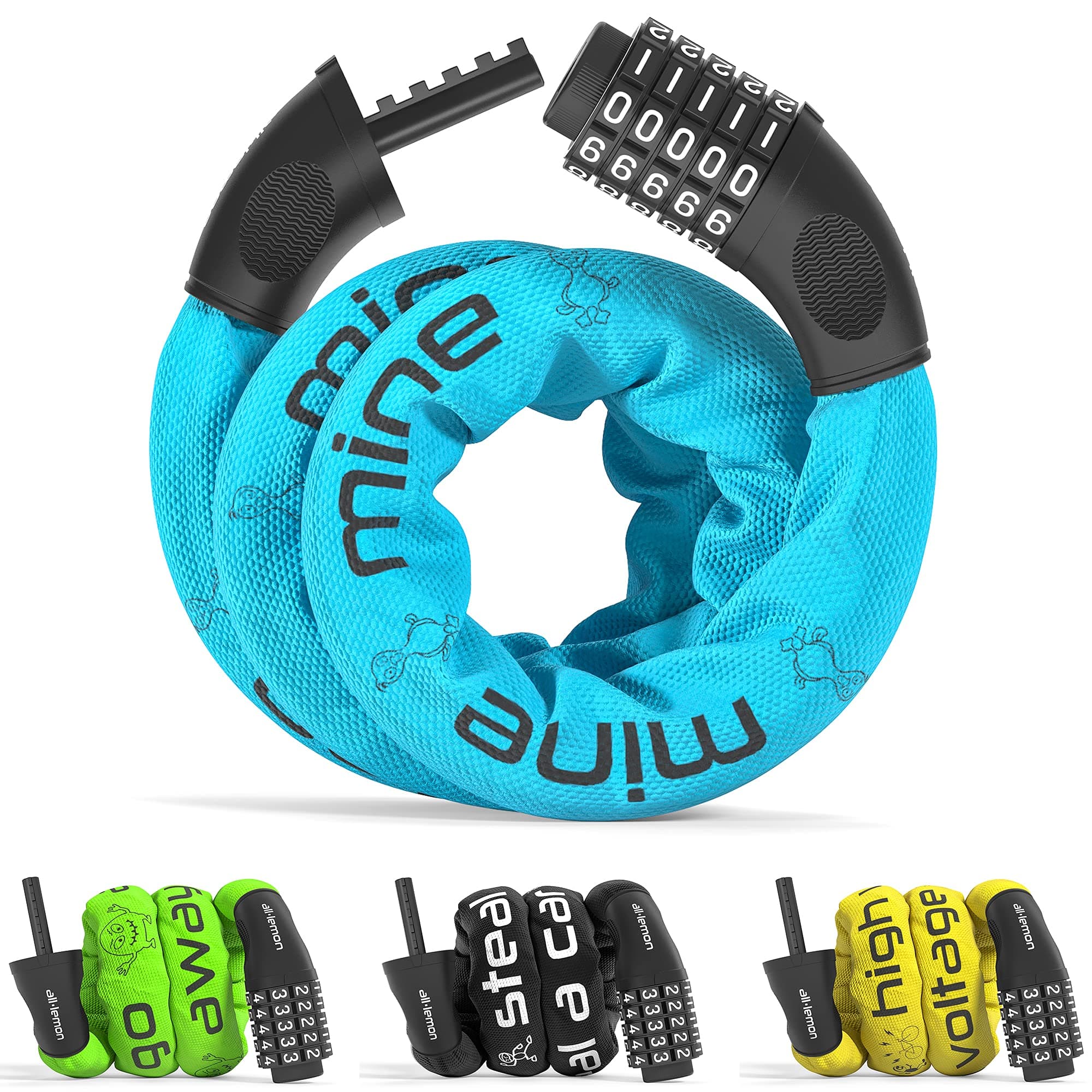 Bike Lock Combination Code & Extra Strong Heavy Duty Steel Chain | Long High Security Cable: Bicycle Moto Cycling, Door Gate Fence Outdoor Wheel Cycle Safety - Theft Protection, 5-Digit Figures Secure