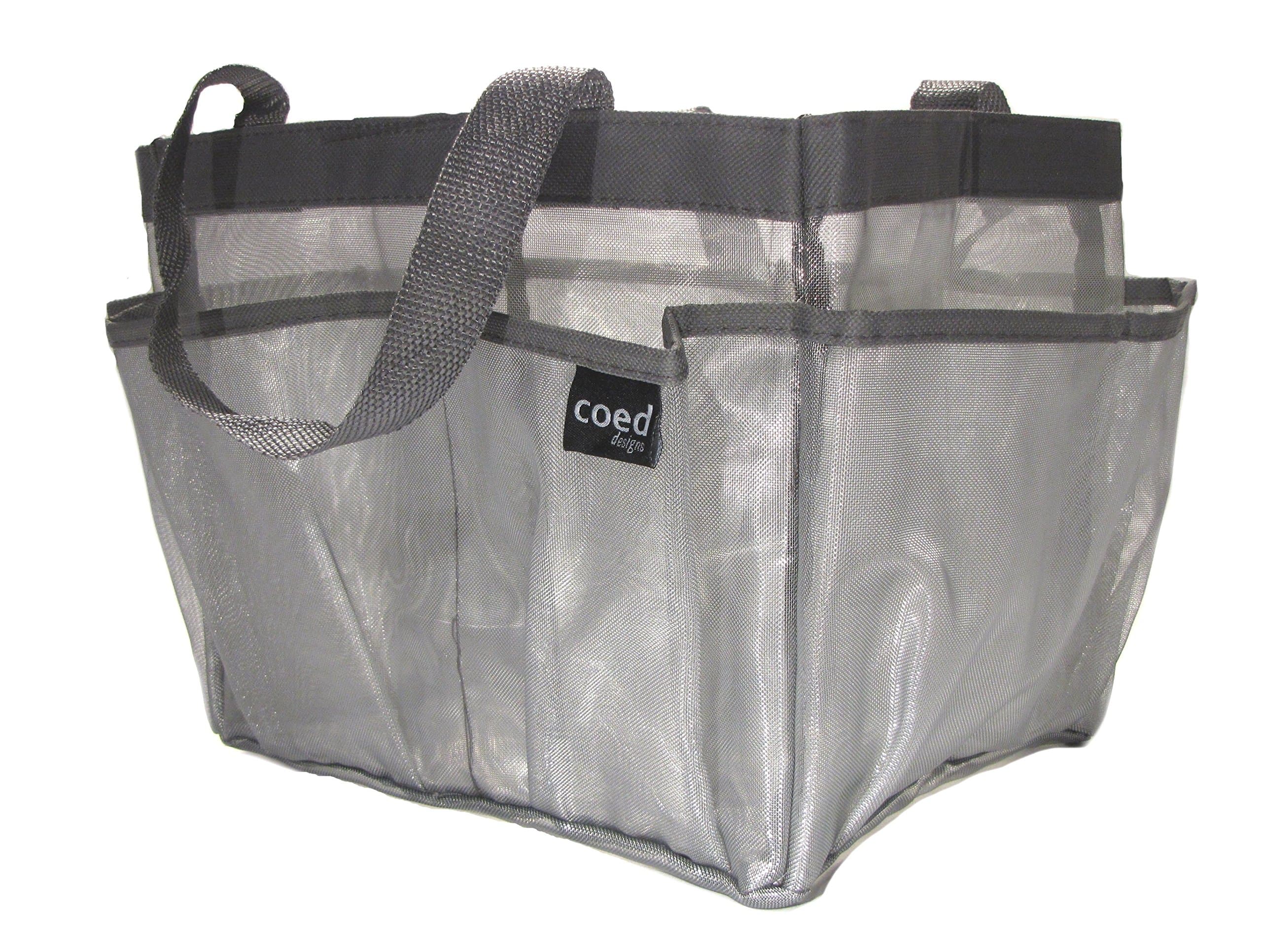 Quick dry nylon Shower caddy mesh net 7 pockets tote organizer glamour bag 2 handles Bigger Size ~10 in x 8 in x 8 in for College dormitory bathroom accessories gym condo beach baby diaper bag - SILVER GREY