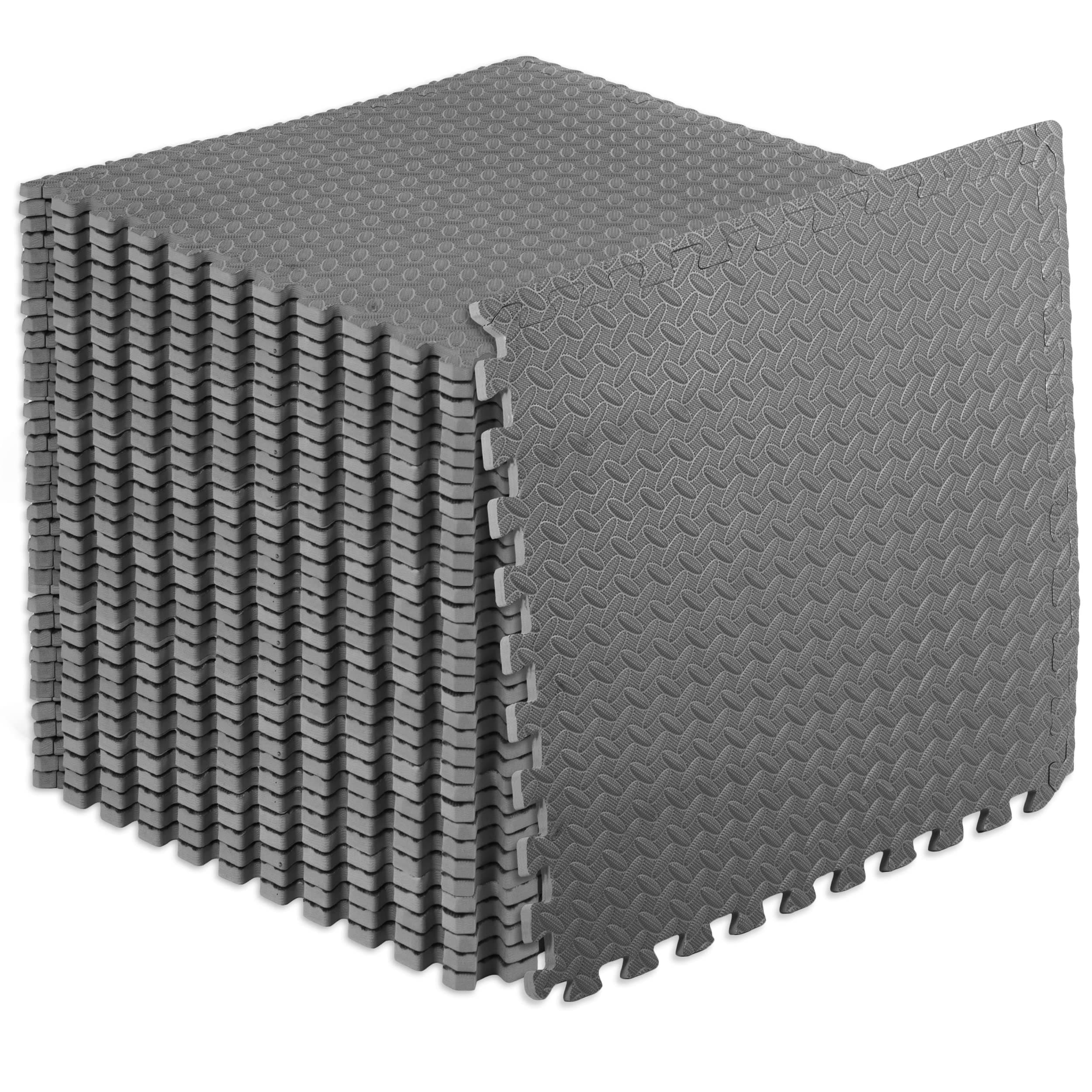 Puzzle Exercise Mat ½ in, EVA Interlocking Foam Floor Tiles for Home Gym, Water-Resistant Mats Workout Equipment, Floor Padding for Kids, Grey, 24 in x 24 in x ½ in, 144 Sq Ft – 36 Tiles