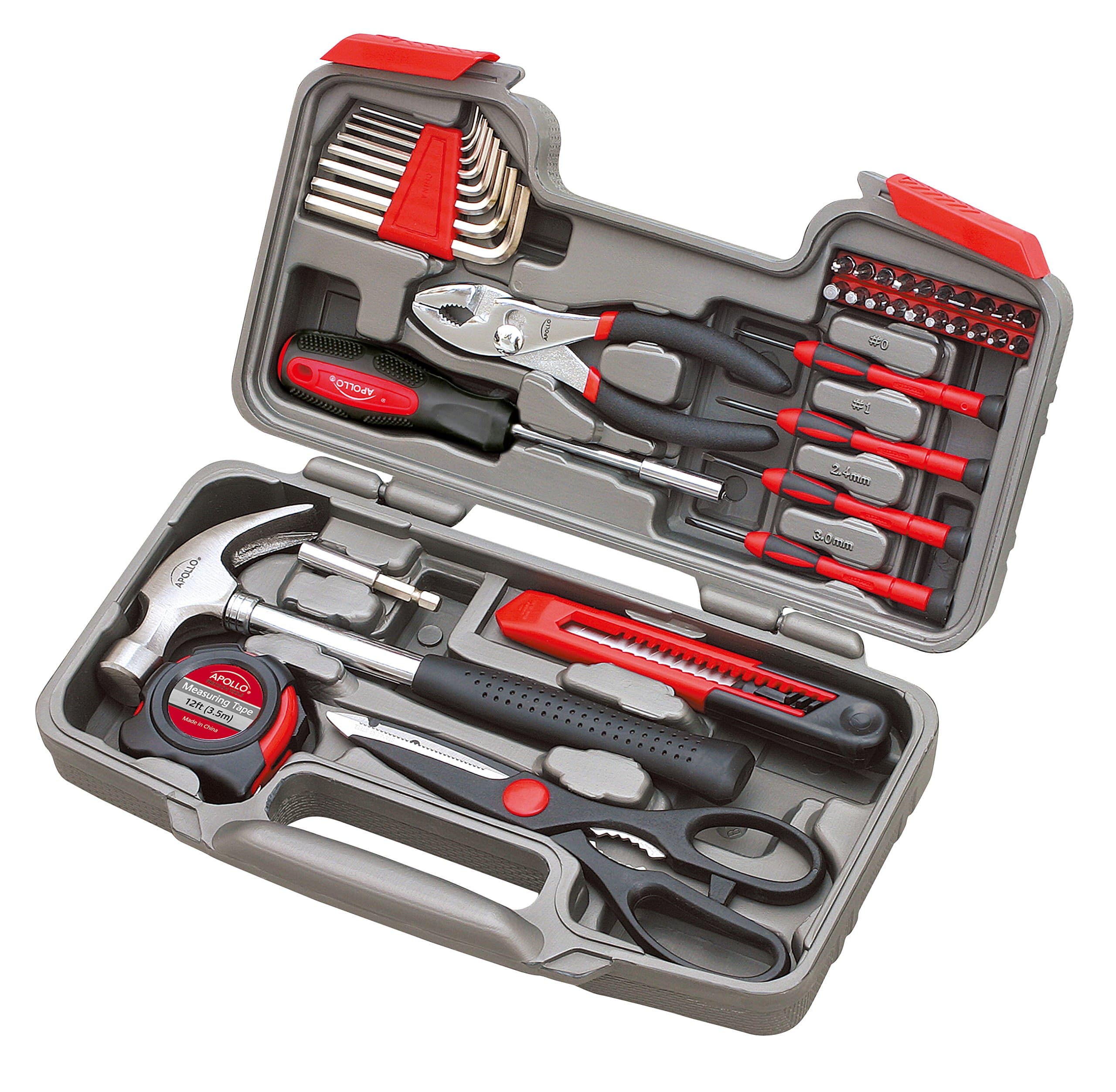 Apollo Tools Original 39 Piece General Household Tool Set in Toolbox Storage Case with Essential Hand Tools for Everyday Home Repairs, DIY and Crafts Red/Black - DT9706