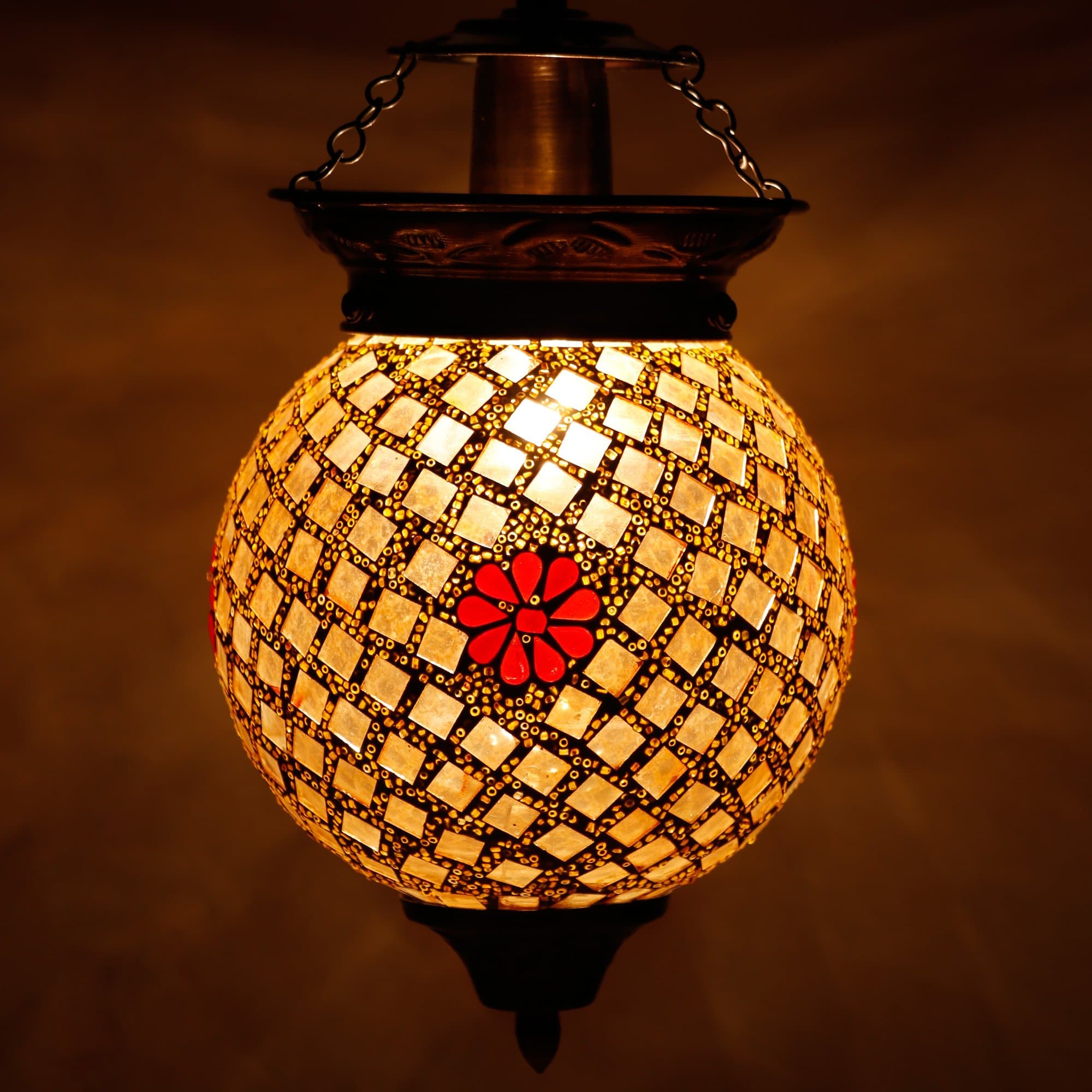Spherical Shape Glass Pendant/Hanging lamp for Living & Home Decoration Turkish lamp (Multicolour, Bulb not Included)