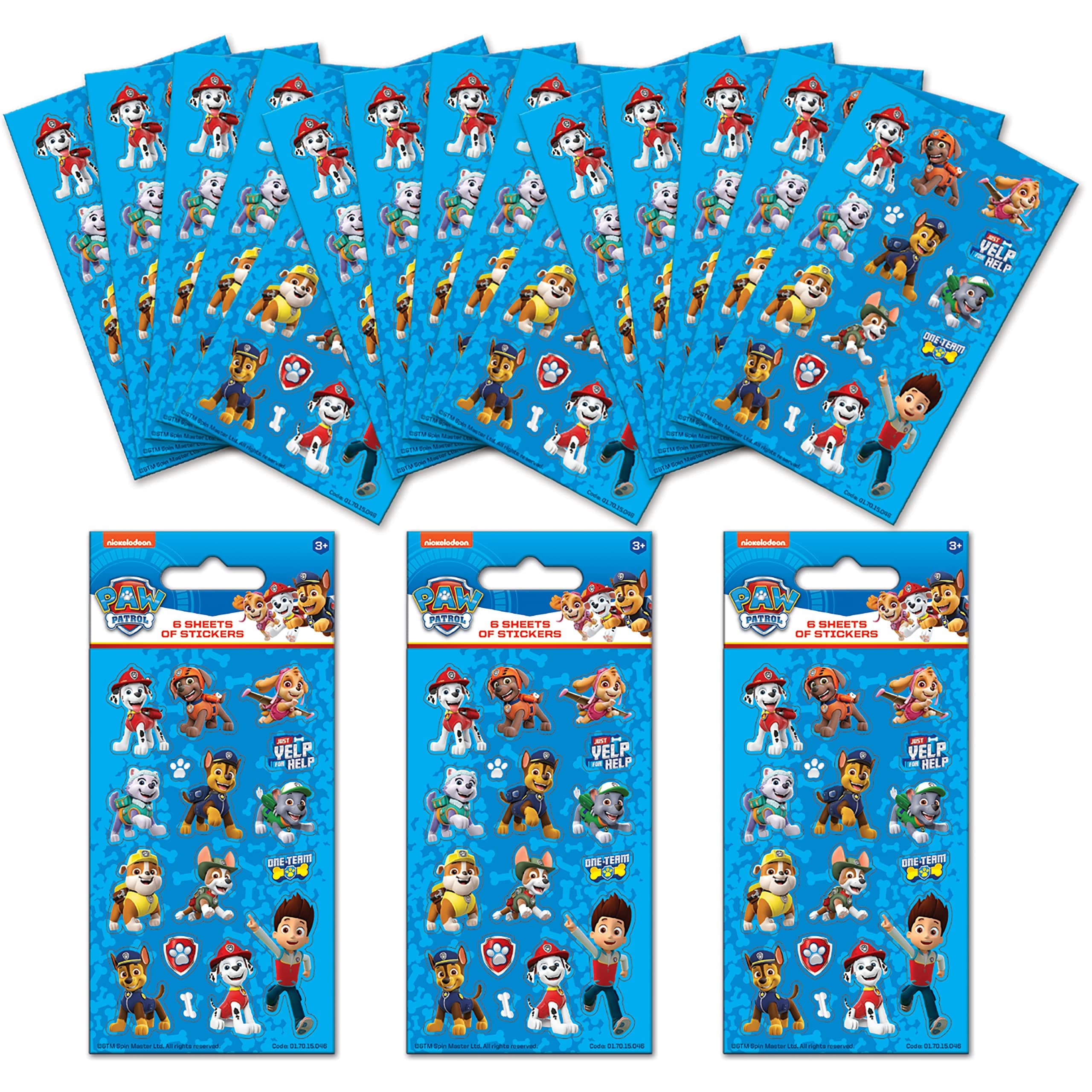 Paper Projects Paw Patrol Party Bag Sticker Bundle (18 Sheets) | Perfect for Children’s Parties and Stocking Fillers | Can be Used for Decoration and Scrapbooking, Blue, 12.5cm x 7.5cm